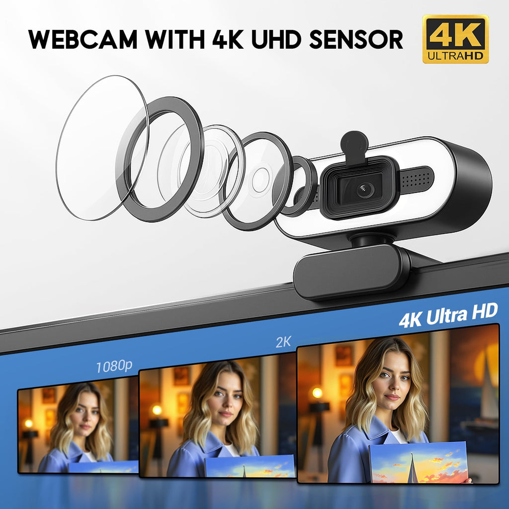 Webcam 4K HD USB Autofocus PC Webcam with Dual Mics for Xbox Laptop Co