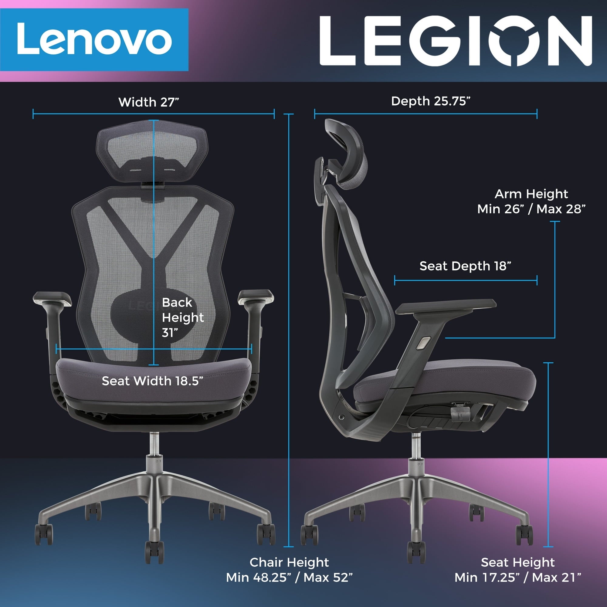 Lenovo Legion Mesh Gaming Chair Space Gray