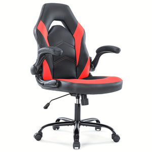 Office Desk Leather Gaming Computer Chair with Adjustable Swivel Task and Flip-up Arms for Adults