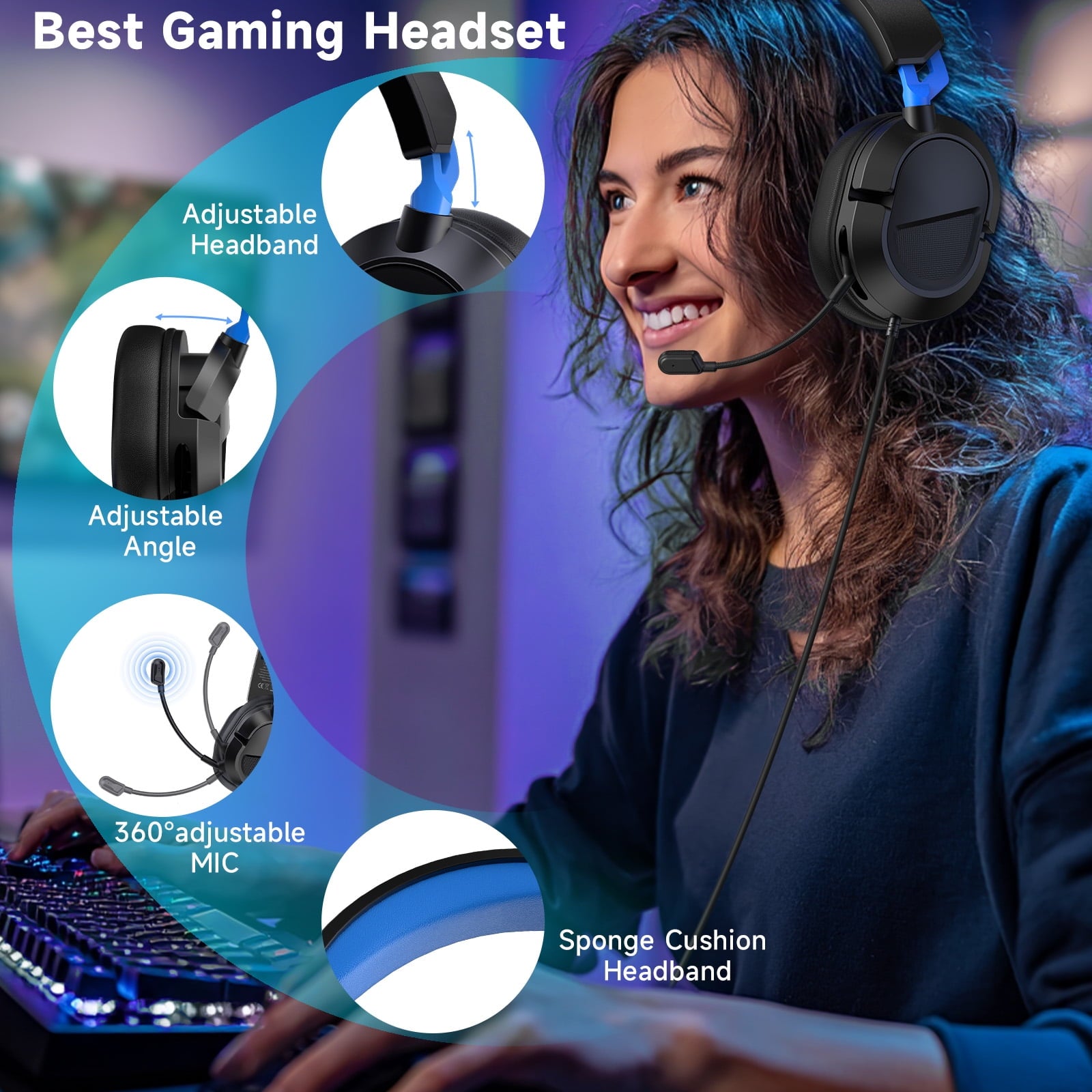 FONHAID Gaming Headset for PS5, PS4, PC, Laptop, Switch, MAC, Xbox Hea