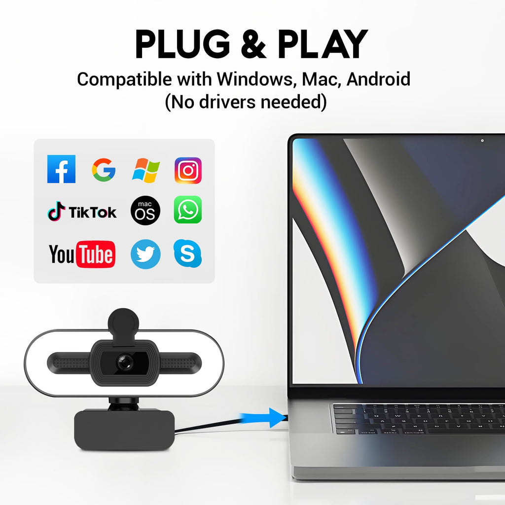 Webcam 4K HD USB Autofocus PC Webcam with Dual Mics for Xbox Laptop Co