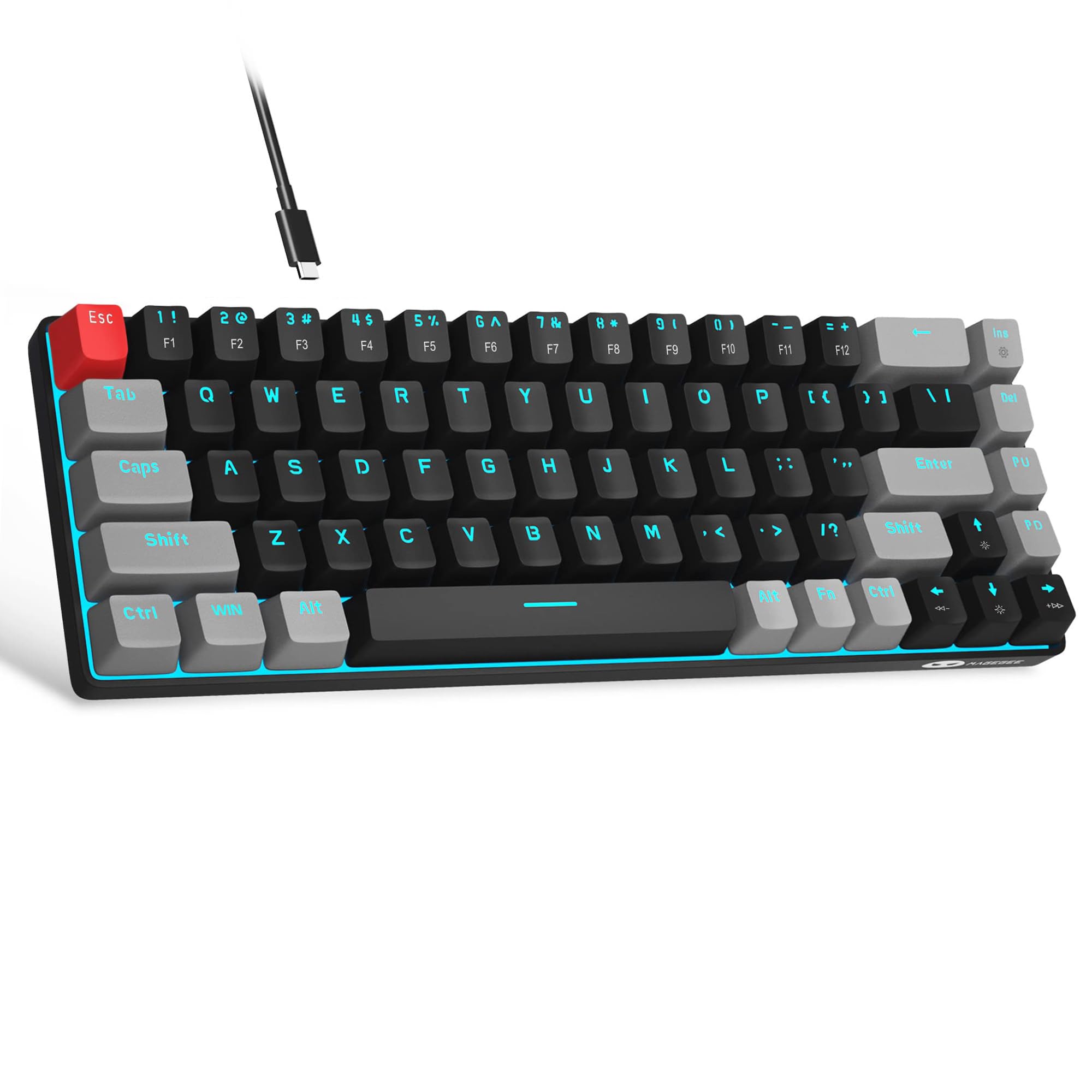 MageGee Portable 60% Mechanical Gaming Keyboard, MK-Box LED Backlit Compact 68 Keys Mini Wired Office Keyboard with Blue Switch for Windows Laptop PC Mac Black/Grey