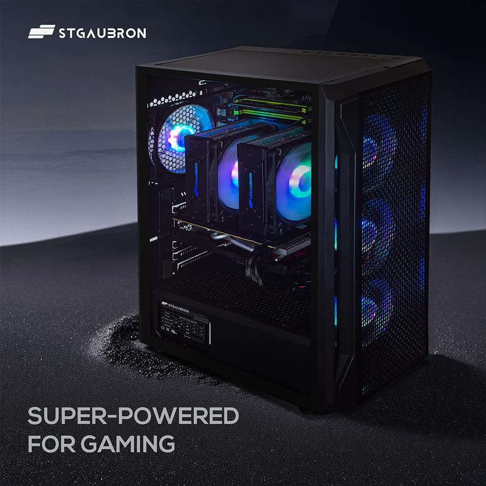 STGAubron Gaming PC Computer Desktop, Intel Core i7 up to 3.9GHz, Radeon RX 580 8G GDDR5, 16G RAM, 512G SSD, WiFi, BT 5.0, RGB Fan x6, Windows 10 Home