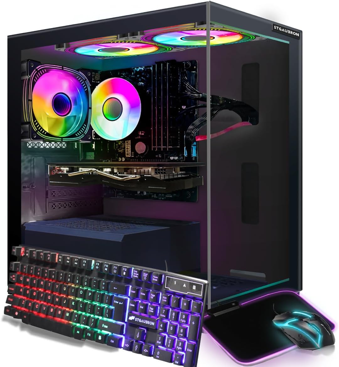 STGAubron Gaming PC Computer Desktop, Intel Core i7 up to 3.9GHz, Radeon RX 580 8G GDDR5, 16G RAM, 512G SSD, WiFi, BT 5.0, RGB Fan x6, Windows 10 Home