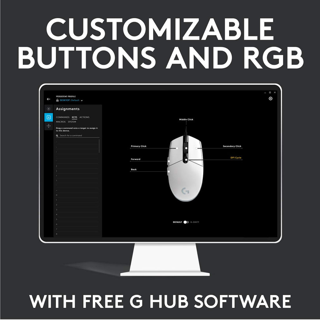 Logitech G203 Wired Gaming Mouse, 8,000 DPI, Rainbow Optical Effect LIGHTSYNC RGB, 6 Programmable Buttons, On-Board Memory, Screen Mapping, PC/Mac Computer and Laptop Compatible - Black