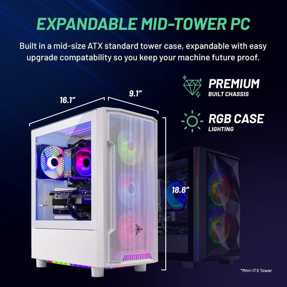 Skytech Archangel Gaming PC Desktop, Ryzen 7 5700 3.7 GHz (4.6GHz Turbo Boost), AMD RX 6600 8GB GDDR6, 1TB SSD, 16GB DDR4 RAM 3200, 650W Gold PSU, Wi-Fi, Win 11 Home