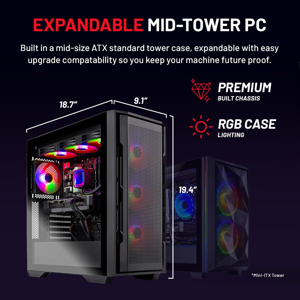 Skytech Archangel Gaming PC Desktop, Ryzen 7 5700 3.7 GHz (4.6GHz Turbo Boost), AMD RX 6600 8GB GDDR6, 1TB SSD, 16GB DDR4 RAM 3200, 650W Gold PSU, Wi-Fi, Win 11 Home
