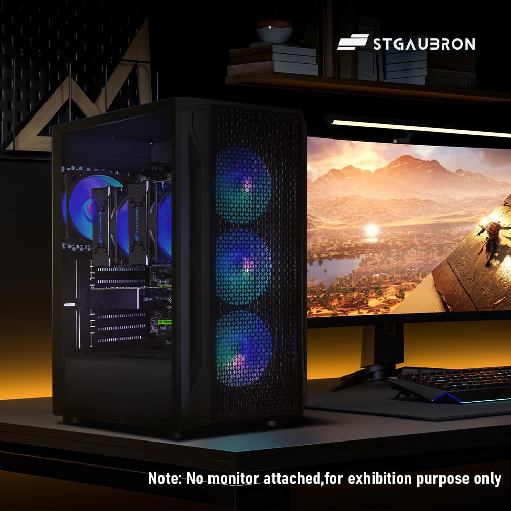 STGAubron Gaming PC Computer Desktop, Intel Core i7 up to 3.9GHz, Radeon RX 580 8G GDDR5, 16G RAM, 512G SSD, WiFi, BT 5.0, RGB Fan x6, Windows 10 Home