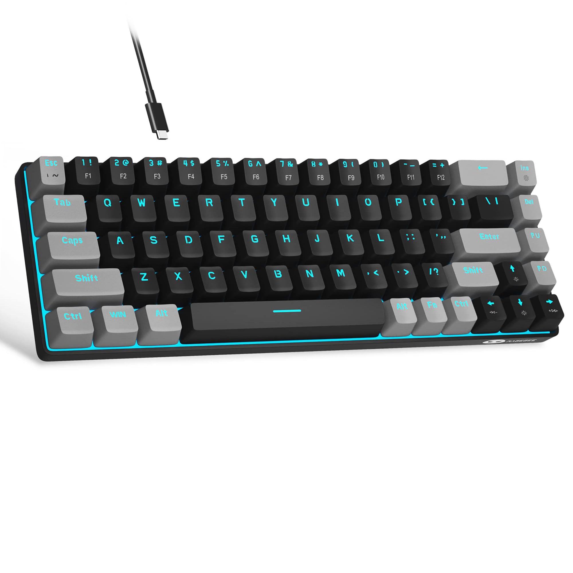 MageGee Portable 60% Mechanical Gaming Keyboard, MK-Box LED Backlit Compact 68 Keys Mini Wired Office Keyboard with Blue Switch for Windows Laptop PC Mac Black/Grey
