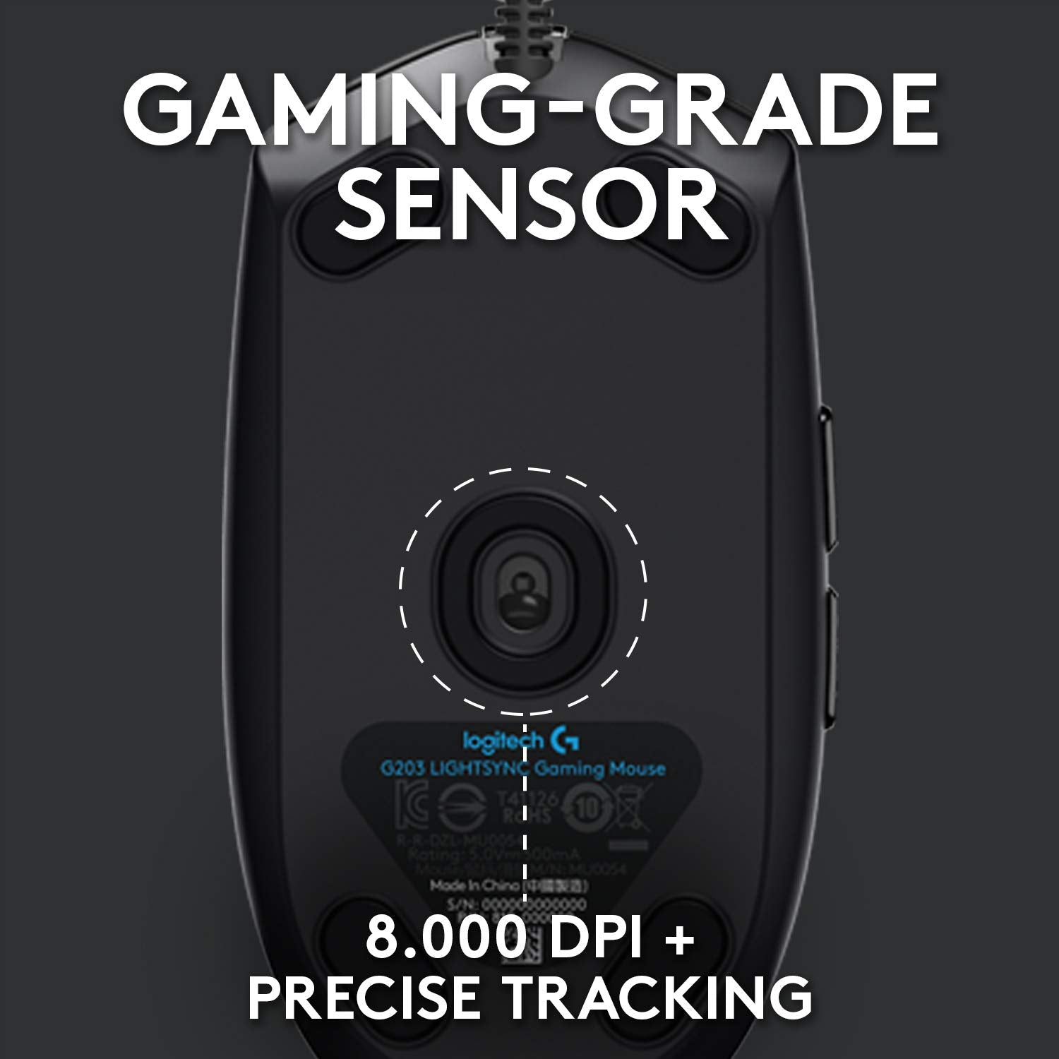 Logitech G203 Wired Gaming Mouse, 8,000 DPI, Rainbow Optical Effect LIGHTSYNC RGB, 6 Programmable Buttons, On-Board Memory, Screen Mapping, PC/Mac Computer and Laptop Compatible - Black