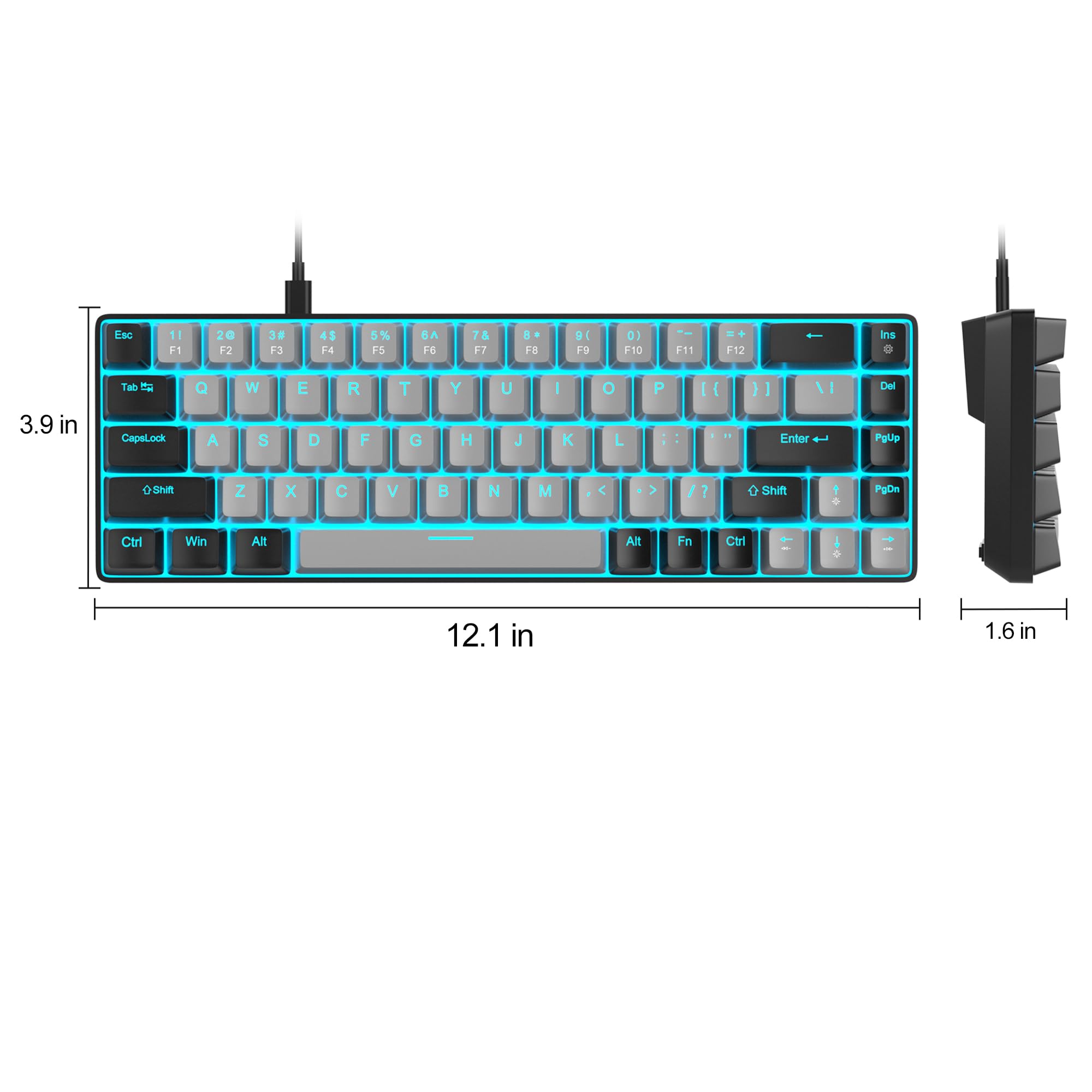 MageGee Portable 60% Mechanical Gaming Keyboard, MK-Box LED Backlit Compact 68 Keys Mini Wired Office Keyboard with Blue Switch for Windows Laptop PC Mac Black/Grey