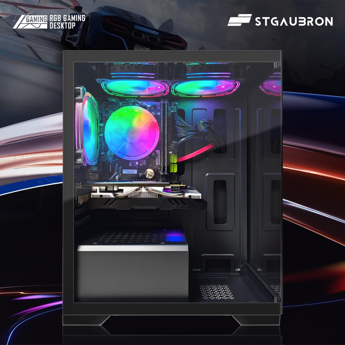 STGAubron Gaming PC Computer Desktop, Intel Core i7 up to 3.9GHz, Radeon RX 580 8G GDDR5, 16G RAM, 512G SSD, WiFi, BT 5.0, RGB Fan x6, Windows 10 Home