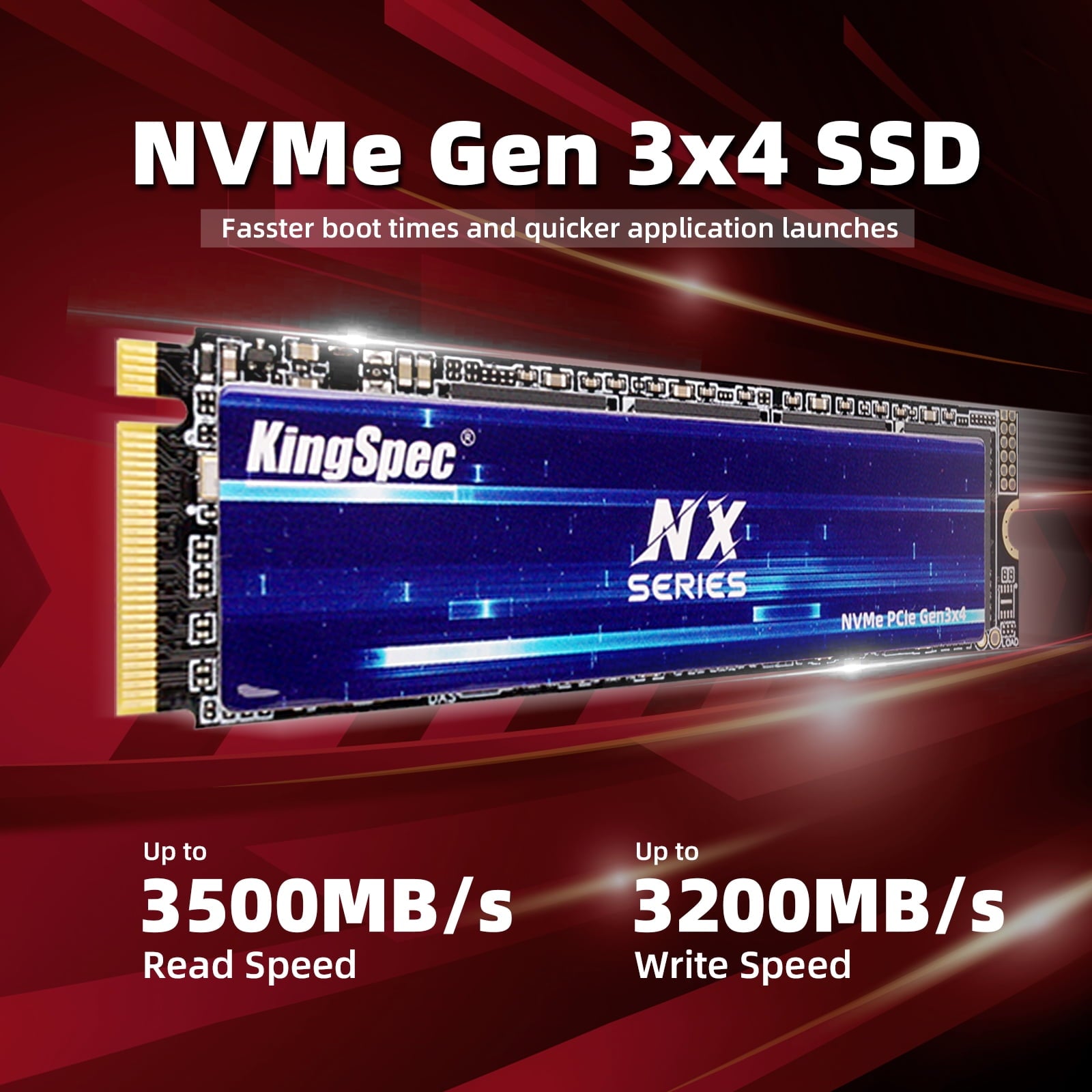 KingSpec NX 512GB Gen3x4 NVMe M.2 SSD -Up to 3500MB/s, 3D NAND Flash M