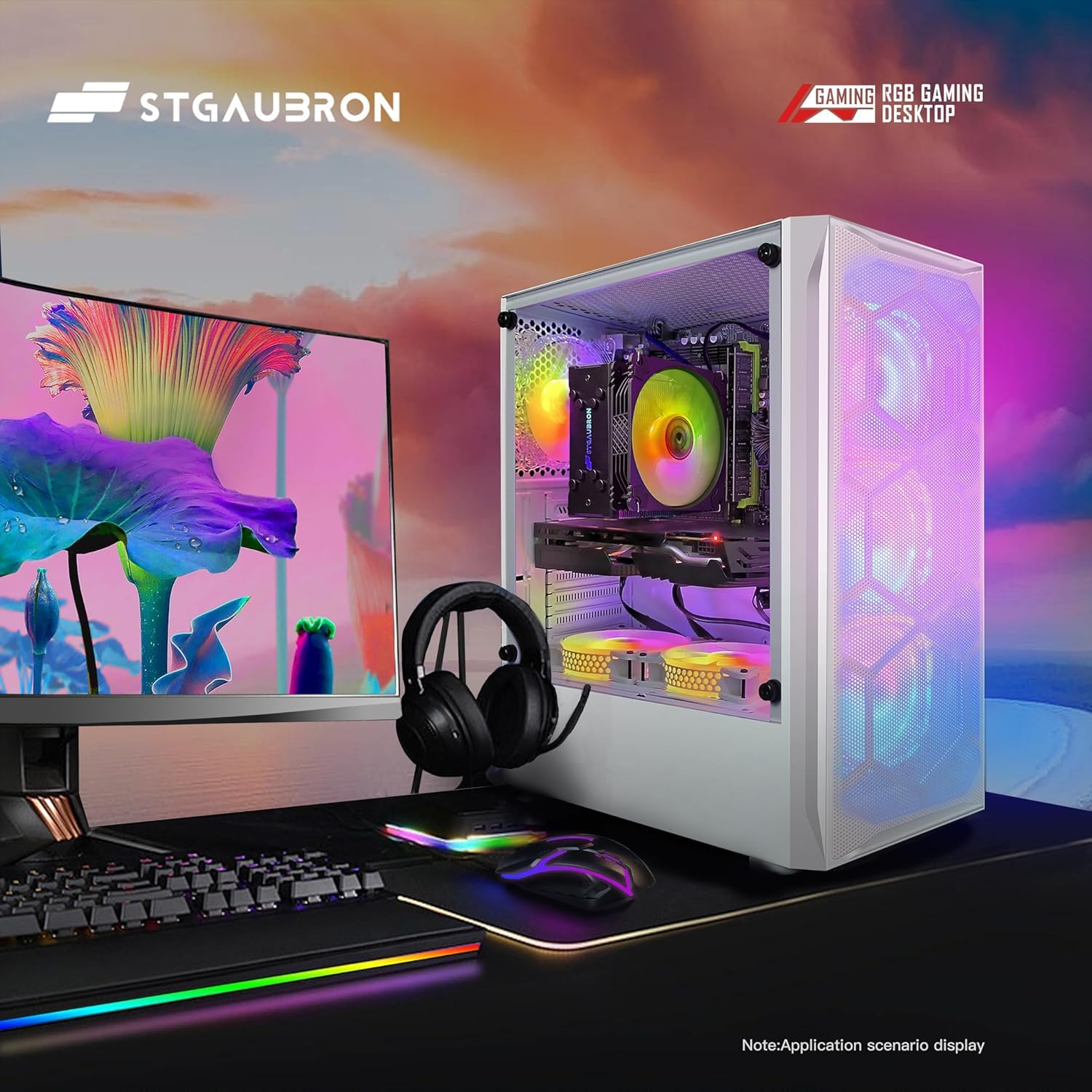 STGAubron Gaming PC Computer Desktop, Intel Core i7 up to 3.9GHz, Radeon RX 580 8G GDDR5, 16G RAM, 512G SSD, WiFi, BT 5.0, RGB Fan x6, Windows 10 Home