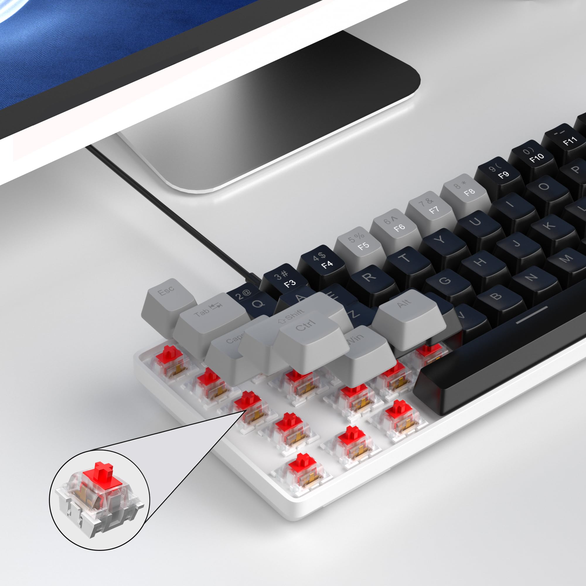 MageGee Portable 60% Mechanical Gaming Keyboard, MK-Box LED Backlit Compact 68 Keys Mini Wired Office Keyboard with Blue Switch for Windows Laptop PC Mac Black/Grey