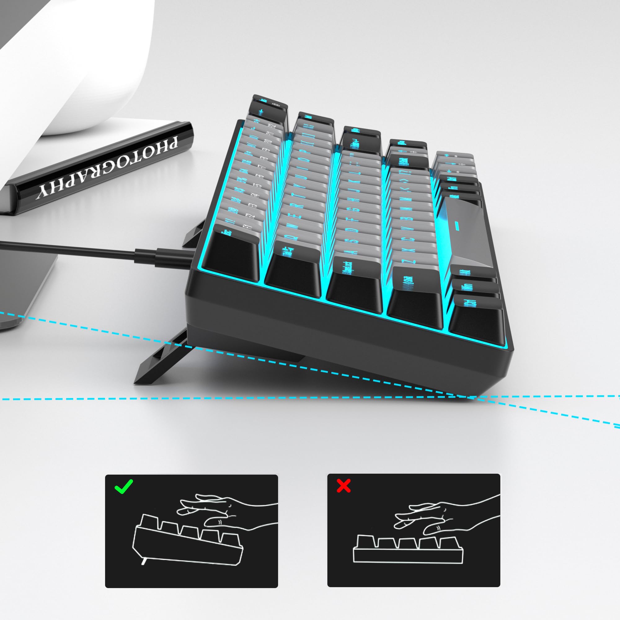 MageGee Portable 60% Mechanical Gaming Keyboard, MK-Box LED Backlit Compact 68 Keys Mini Wired Office Keyboard with Blue Switch for Windows Laptop PC Mac Black/Grey