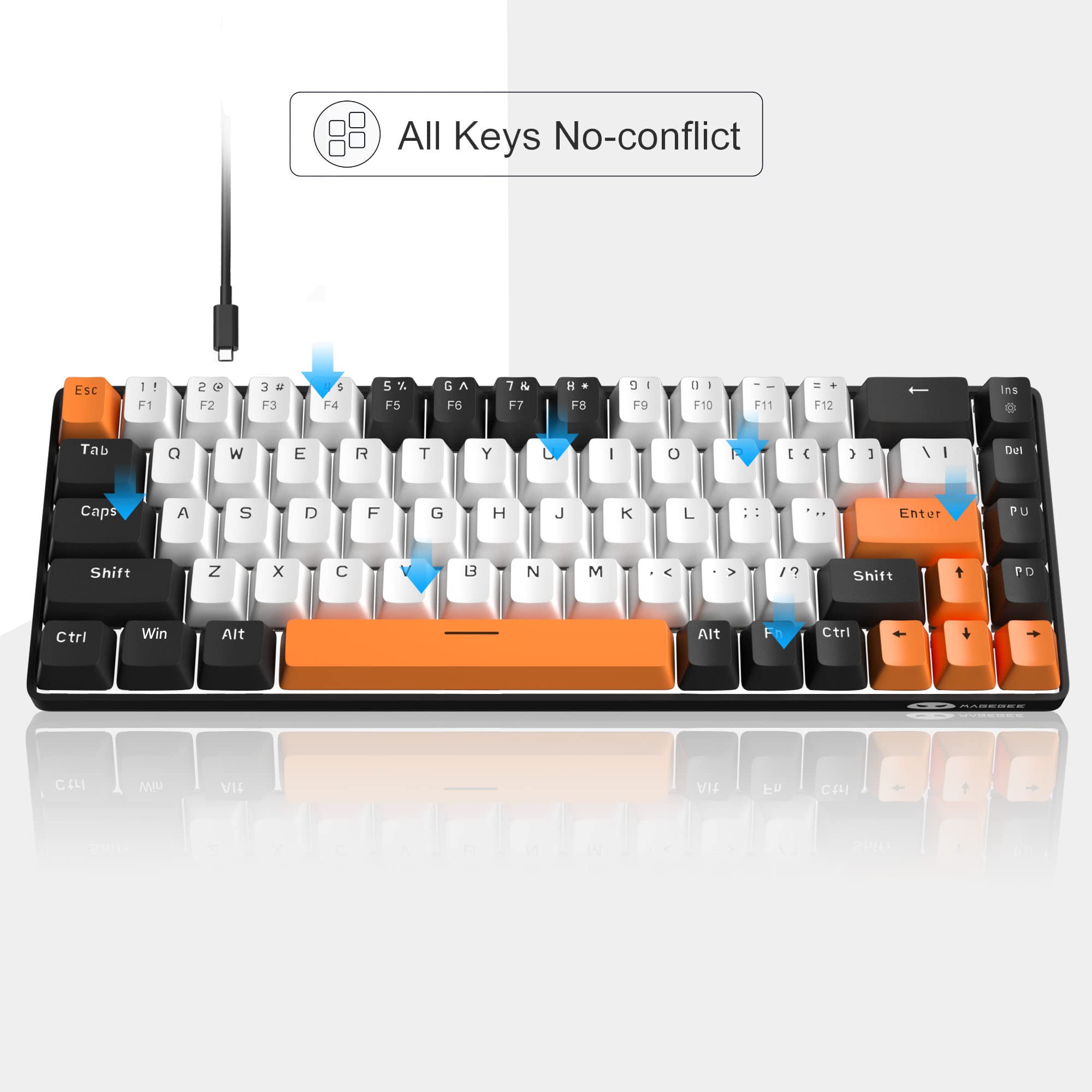 MageGee Portable 60% Mechanical Gaming Keyboard, MK-Box LED Backlit Compact 68 Keys Mini Wired Office Keyboard with Blue Switch for Windows Laptop PC Mac Black/Grey
