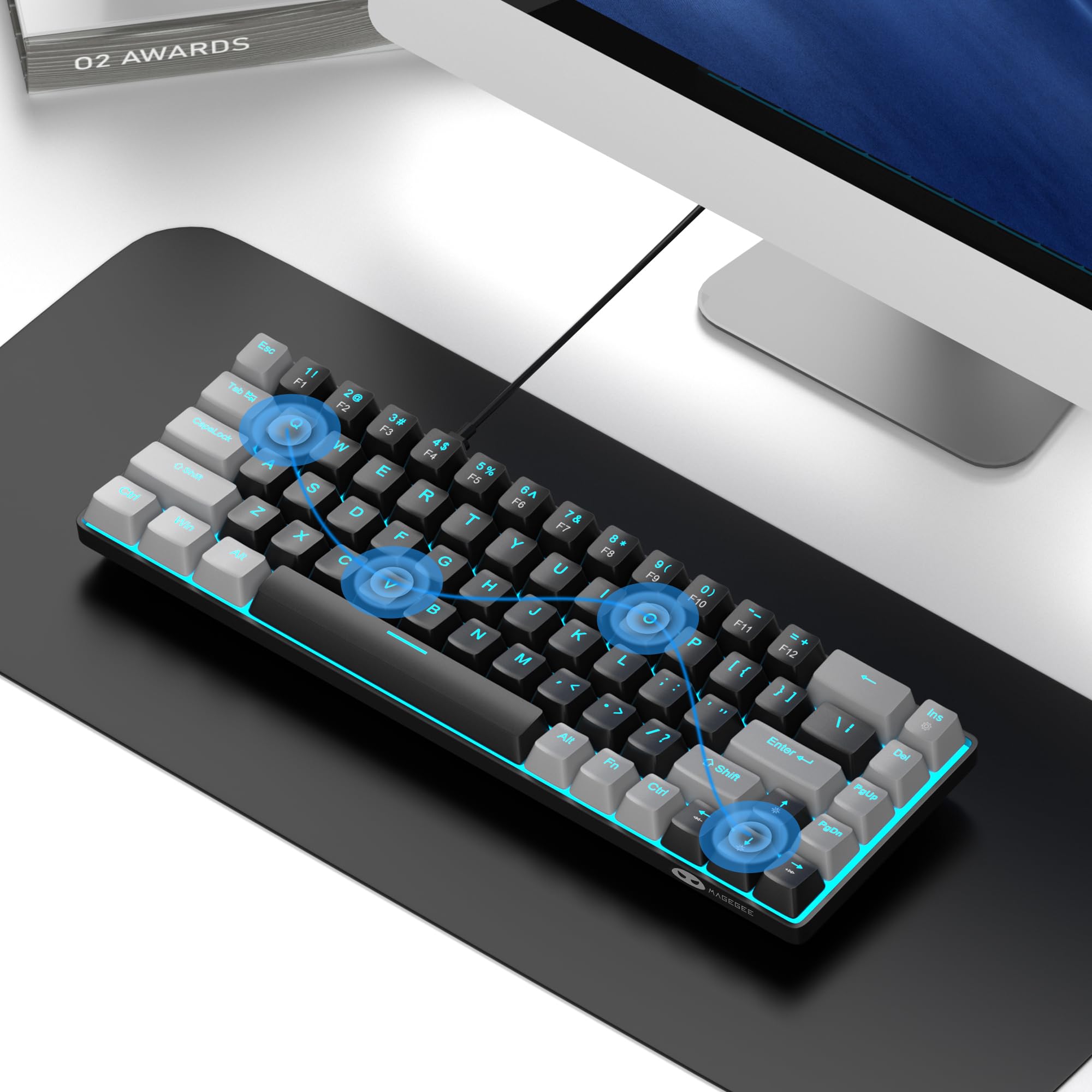 MageGee Portable 60% Mechanical Gaming Keyboard, MK-Box LED Backlit Compact 68 Keys Mini Wired Office Keyboard with Blue Switch for Windows Laptop PC Mac Black/Grey