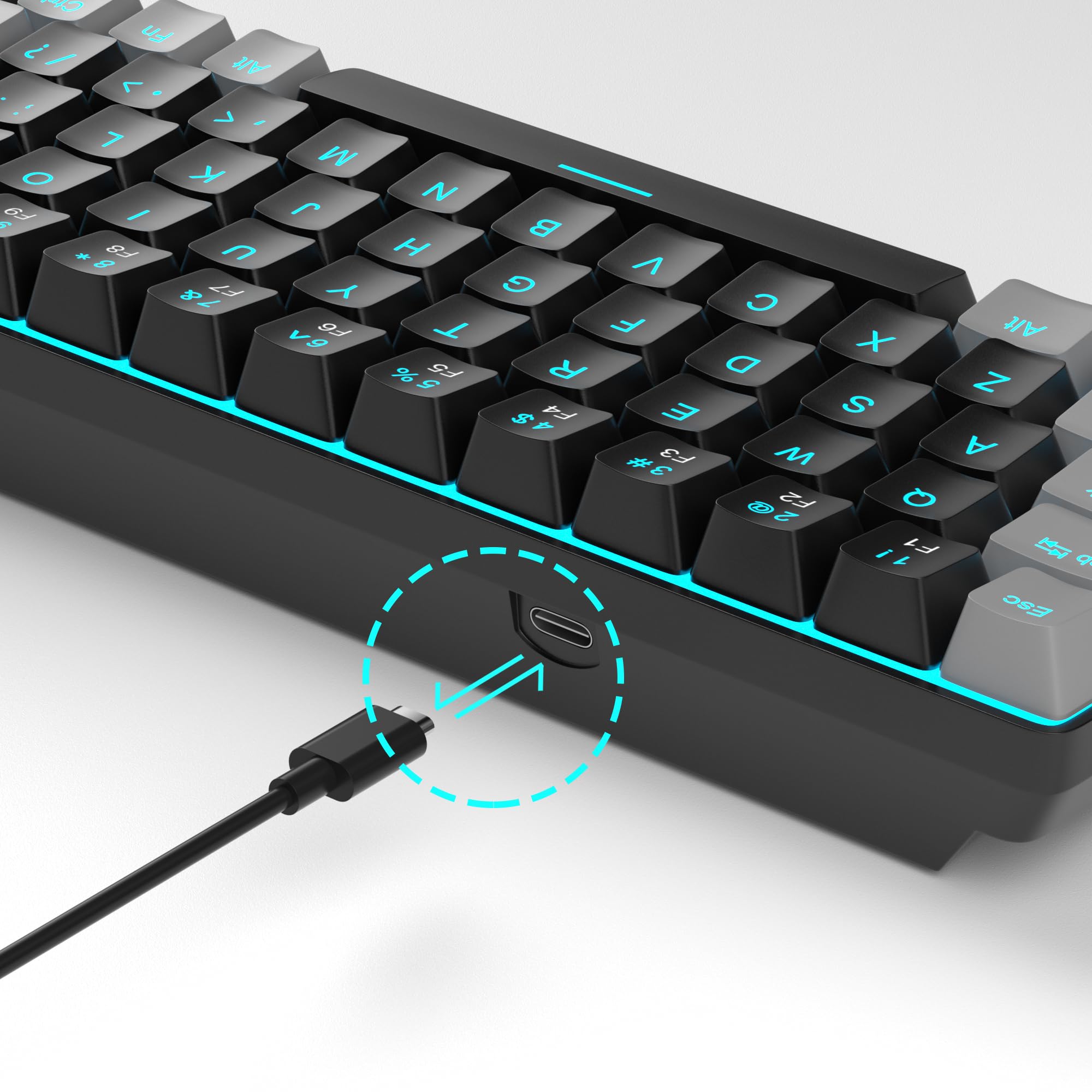 MageGee Portable 60% Mechanical Gaming Keyboard, MK-Box LED Backlit Compact 68 Keys Mini Wired Office Keyboard with Blue Switch for Windows Laptop PC Mac Black/Grey