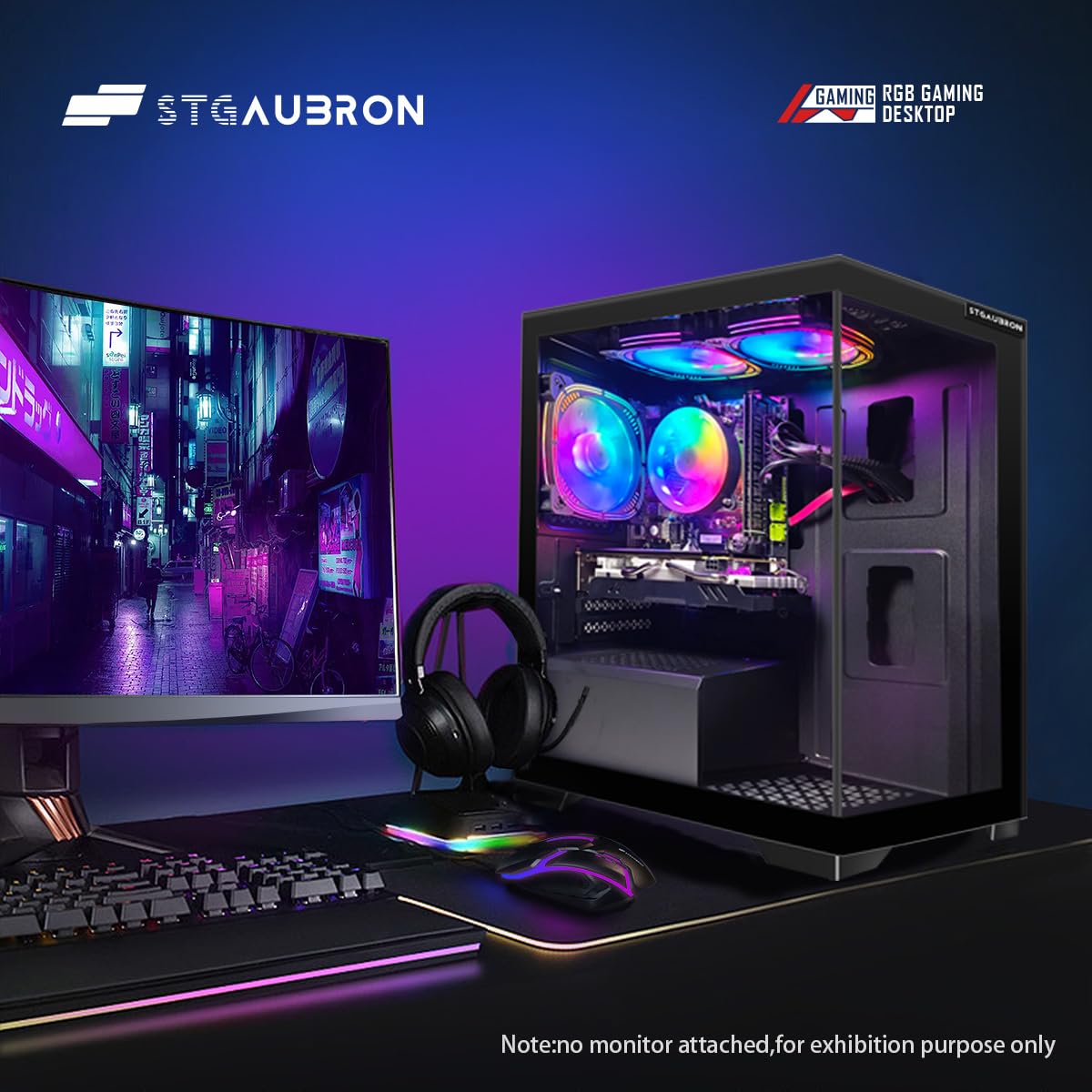 STGAubron Gaming PC Computer Desktop, Intel Core i7 up to 3.9GHz, Radeon RX 580 8G GDDR5, 16G RAM, 512G SSD, WiFi, BT 5.0, RGB Fan x6, Windows 10 Home