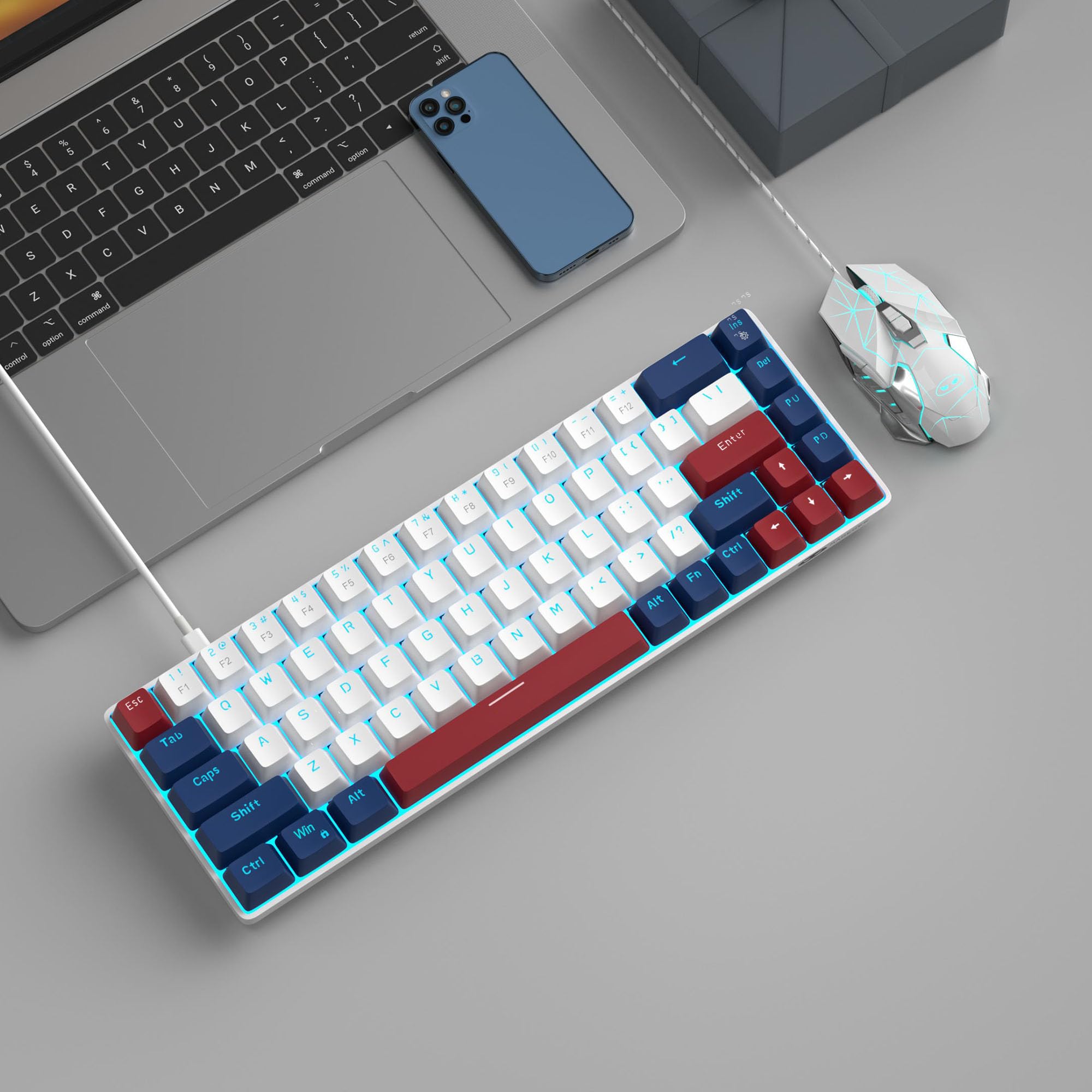 MageGee Portable 60% Mechanical Gaming Keyboard, MK-Box LED Backlit Compact 68 Keys Mini Wired Office Keyboard with Blue Switch for Windows Laptop PC Mac Black/Grey