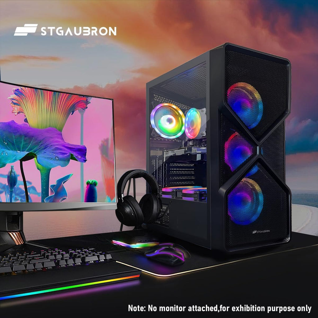 STGAubron Gaming PC Computer Desktop, Intel Core i7 up to 3.9GHz, Radeon RX 580 8G GDDR5, 16G RAM, 512G SSD, WiFi, BT 5.0, RGB Fan x6, Windows 10 Home