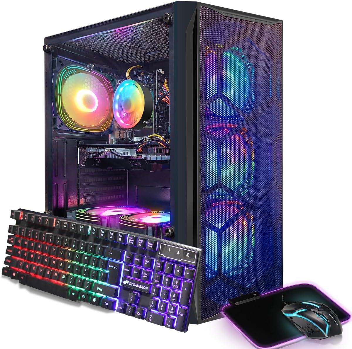 STGAubron Gaming PC Computer Desktop, Intel Core i7 up to 3.9GHz, Radeon RX 580 8G GDDR5, 16G RAM, 512G SSD, WiFi, BT 5.0, RGB Fan x6, Windows 10 Home
