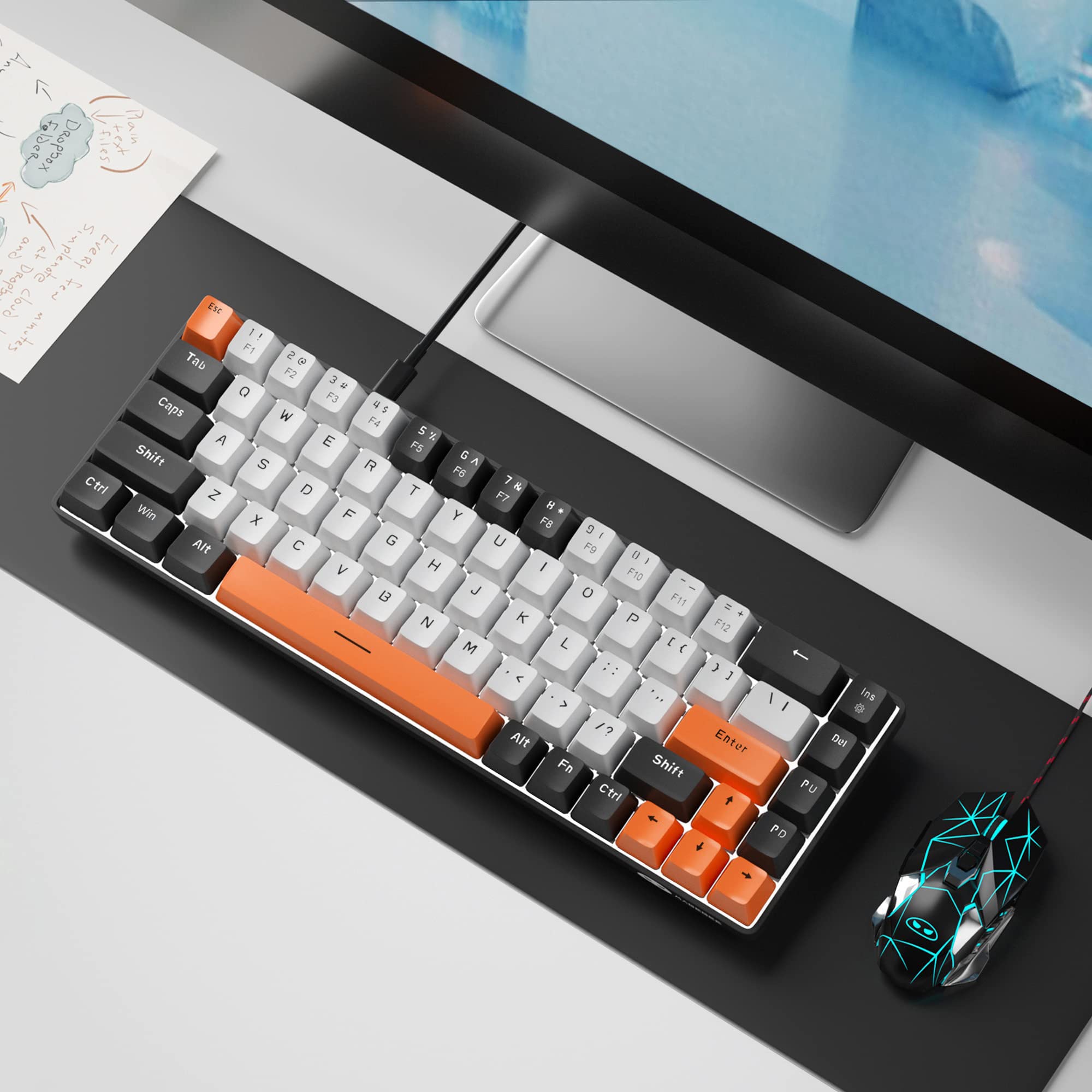 MageGee Portable 60% Mechanical Gaming Keyboard, MK-Box LED Backlit Compact 68 Keys Mini Wired Office Keyboard with Blue Switch for Windows Laptop PC Mac Black/Grey