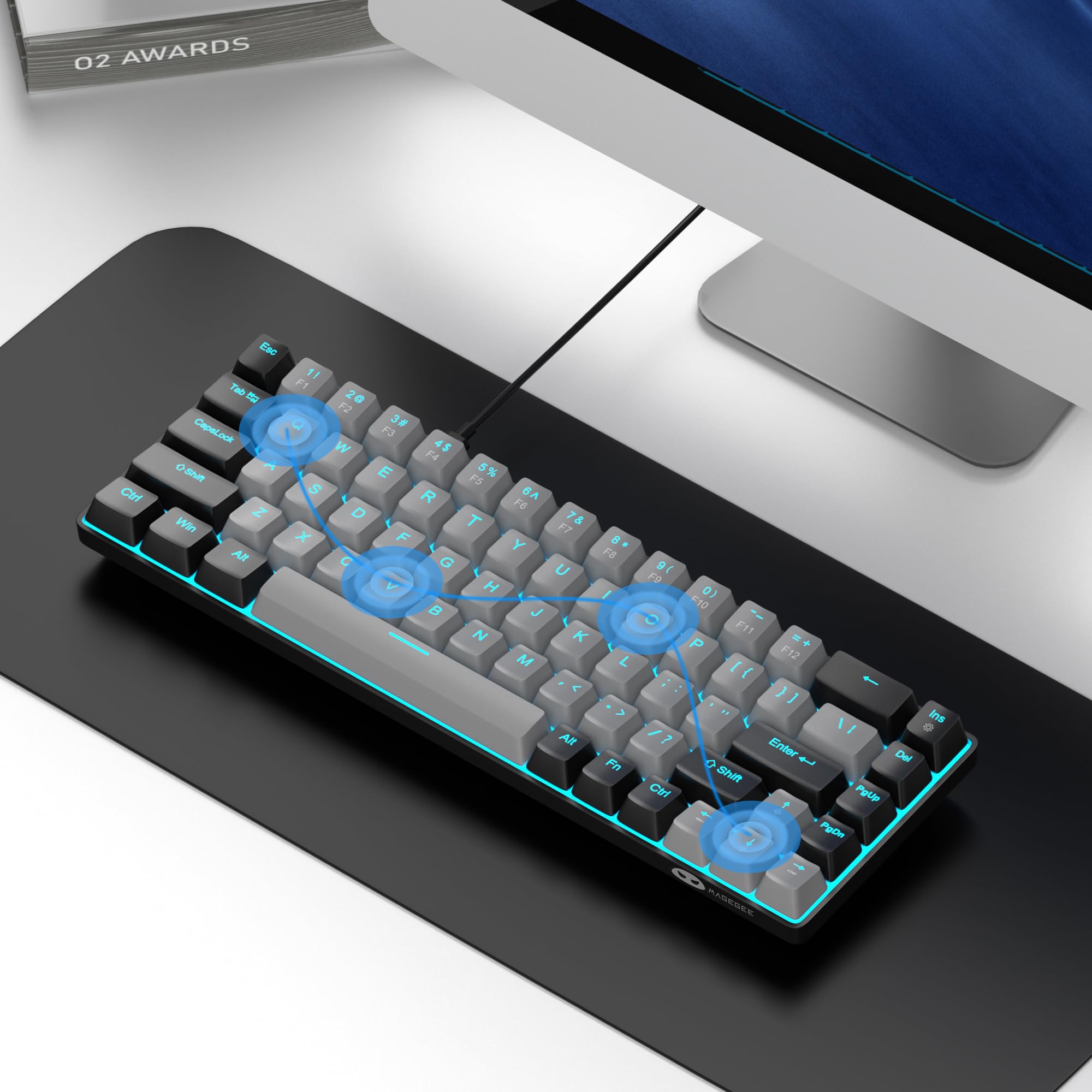 MageGee Portable 60% Mechanical Gaming Keyboard, MK-Box LED Backlit Compact 68 Keys Mini Wired Office Keyboard with Blue Switch for Windows Laptop PC Mac Black/Grey