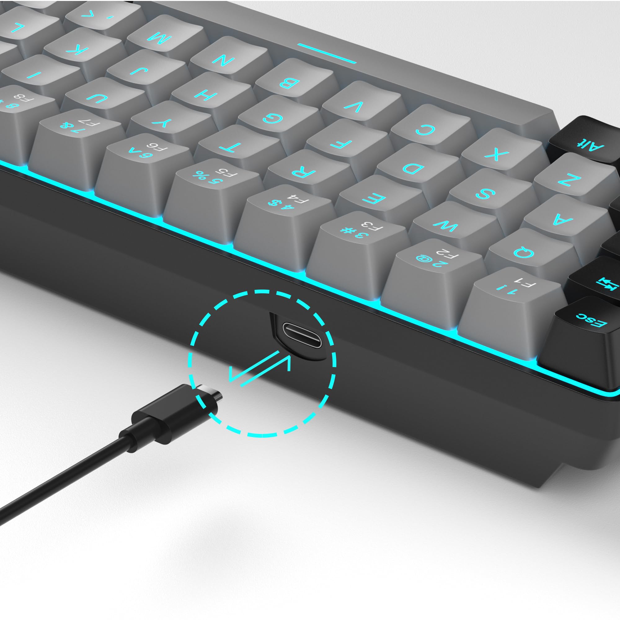 MageGee Portable 60% Mechanical Gaming Keyboard, MK-Box LED Backlit Compact 68 Keys Mini Wired Office Keyboard with Blue Switch for Windows Laptop PC Mac Black/Grey