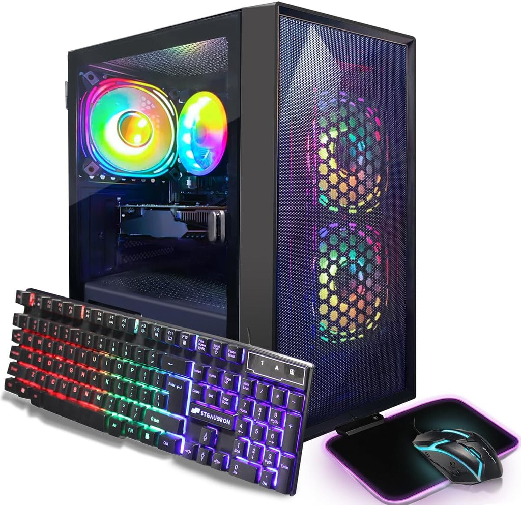 STGAubron Gaming PC Computer Desktop, Intel Core i7 up to 3.9GHz, Radeon RX 580 8G GDDR5, 16G RAM, 512G SSD, WiFi, BT 5.0, RGB Fan x6, Windows 10 Home