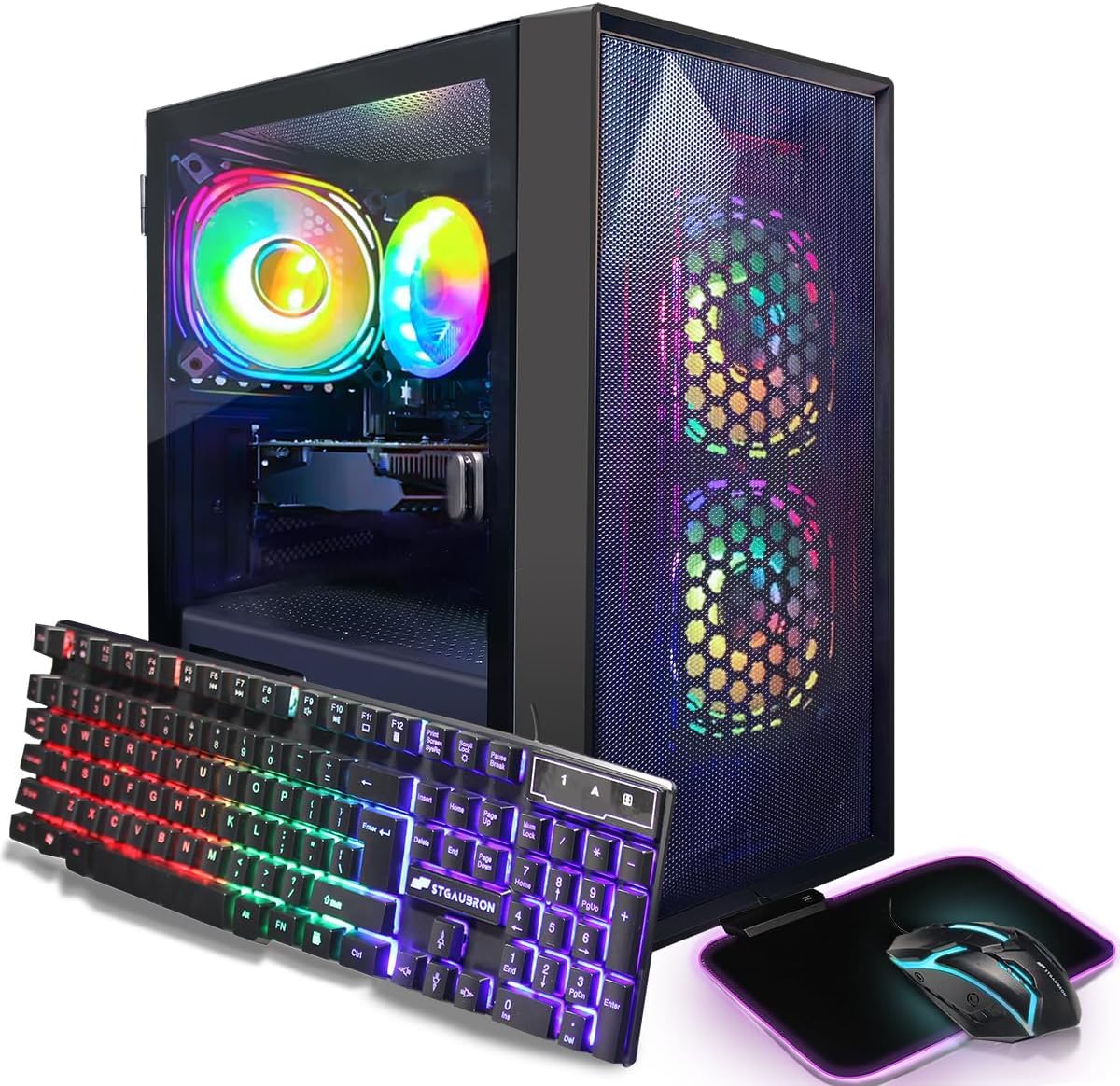 STGAubron Gaming PC Computer Desktop, Intel Core i7 up to 3.9GHz, Radeon RX 580 8G GDDR5, 16G RAM, 512G SSD, WiFi, BT 5.0, RGB Fan x6, Windows 10 Home