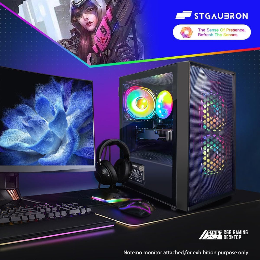 STGAubron Gaming PC Computer Desktop, Intel Core i7 up to 3.9GHz, Radeon RX 580 8G GDDR5, 16G RAM, 512G SSD, WiFi, BT 5.0, RGB Fan x6, Windows 10 Home