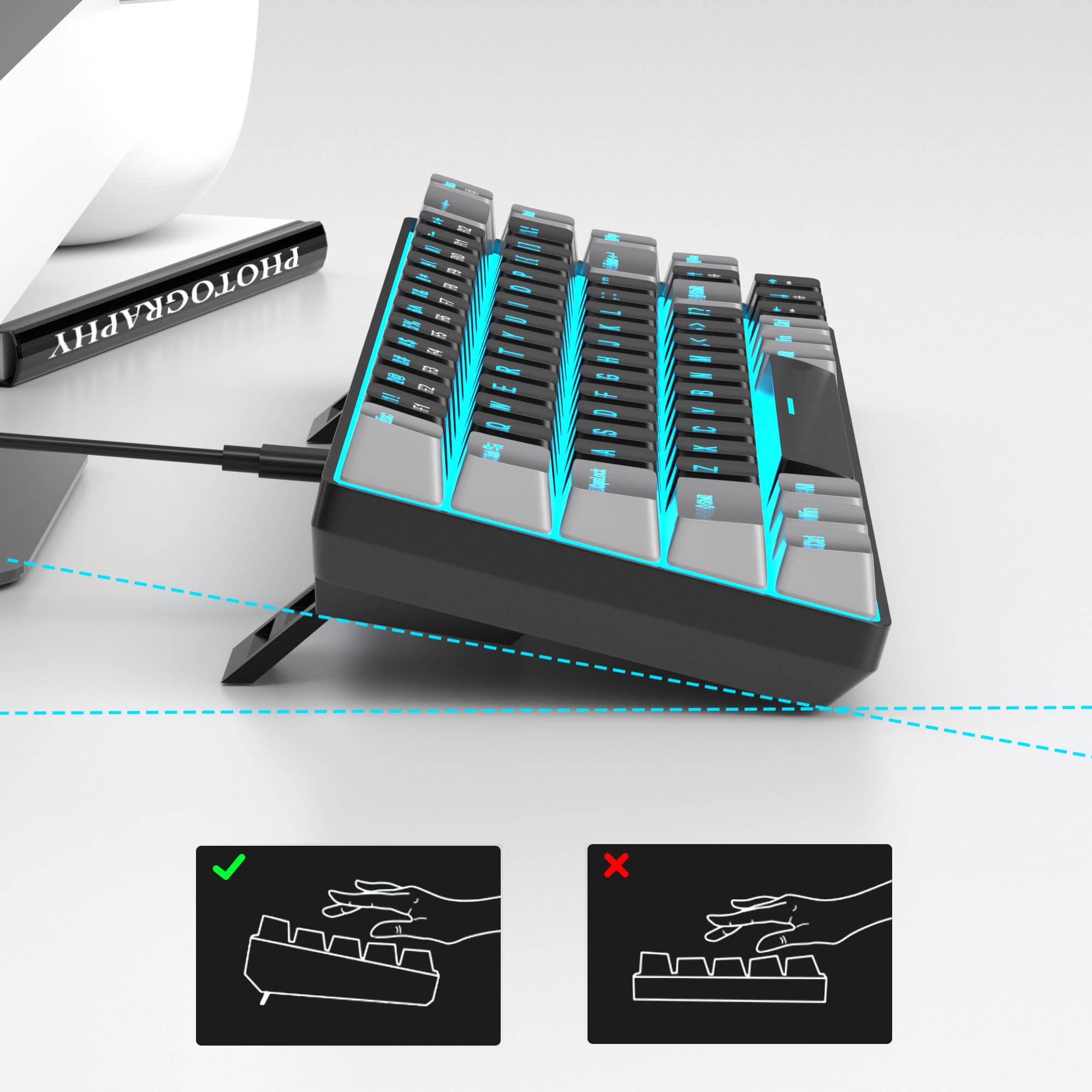 MageGee Portable 60% Mechanical Gaming Keyboard, MK-Box LED Backlit Compact 68 Keys Mini Wired Office Keyboard with Blue Switch for Windows Laptop PC Mac Black/Grey