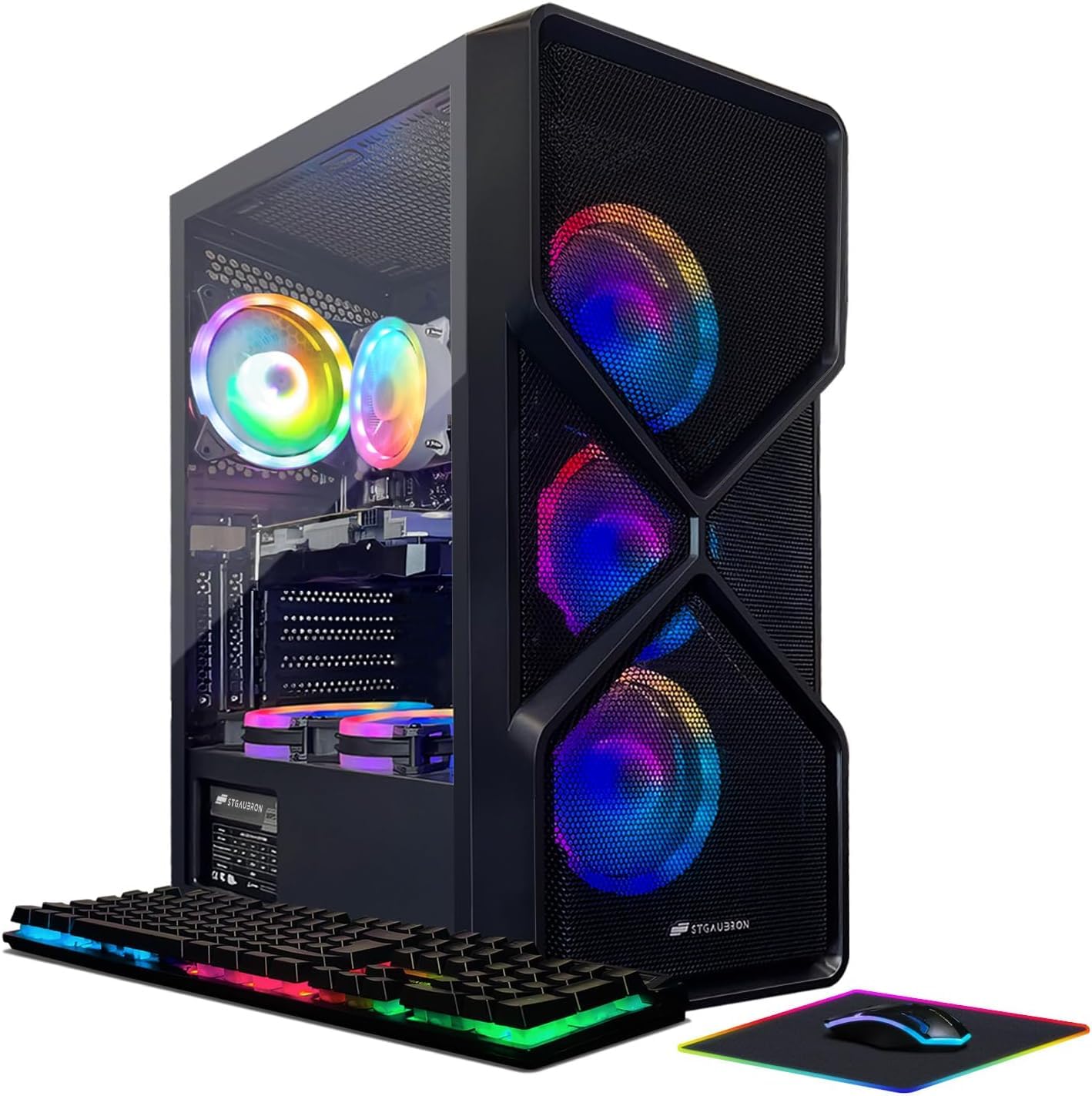 STGAubron Gaming PC Computer Desktop, Intel Core i7 up to 3.9GHz, Radeon RX 580 8G GDDR5, 16G RAM, 512G SSD, WiFi, BT 5.0, RGB Fan x6, Windows 10 Home