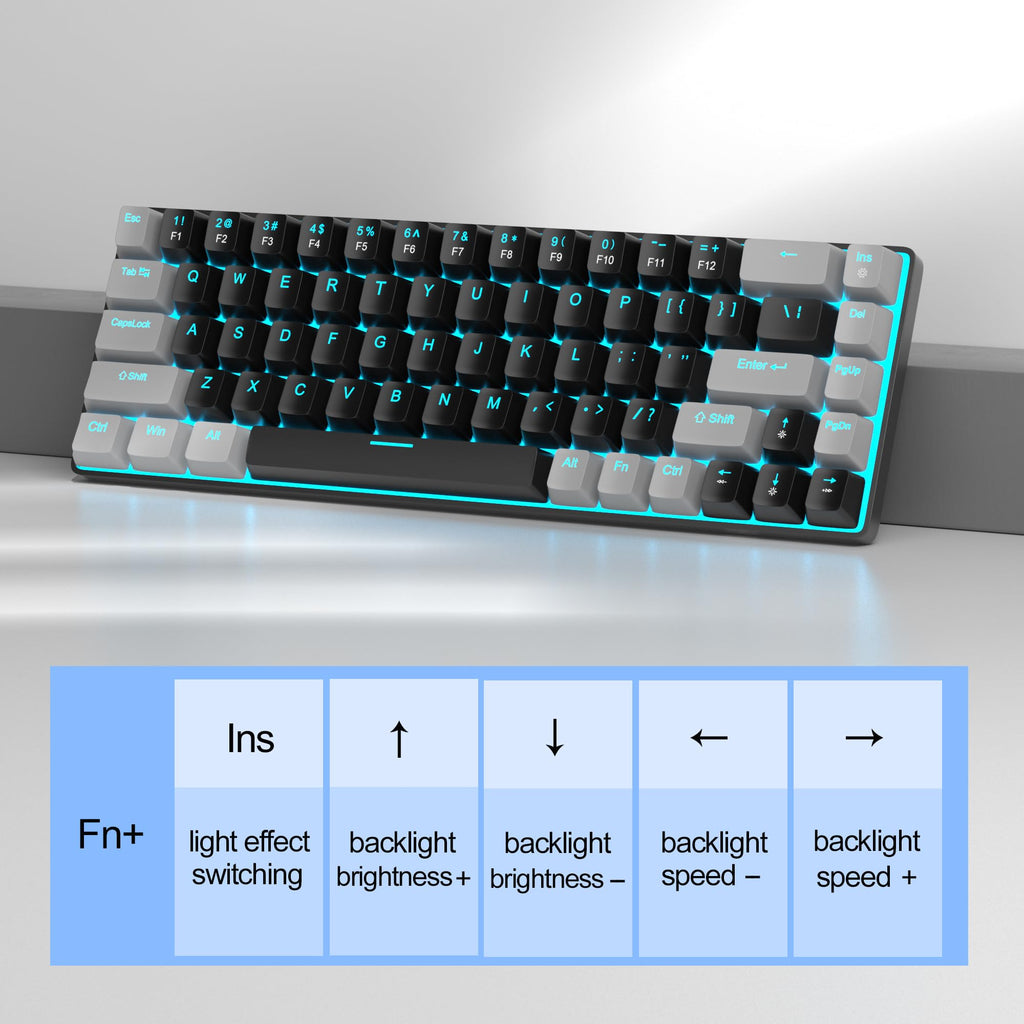 MageGee Portable 60% Mechanical Gaming Keyboard, MK-Box LED Backlit Compact 68 Keys Mini Wired Office Keyboard with Blue Switch for Windows Laptop PC Mac Black/Grey