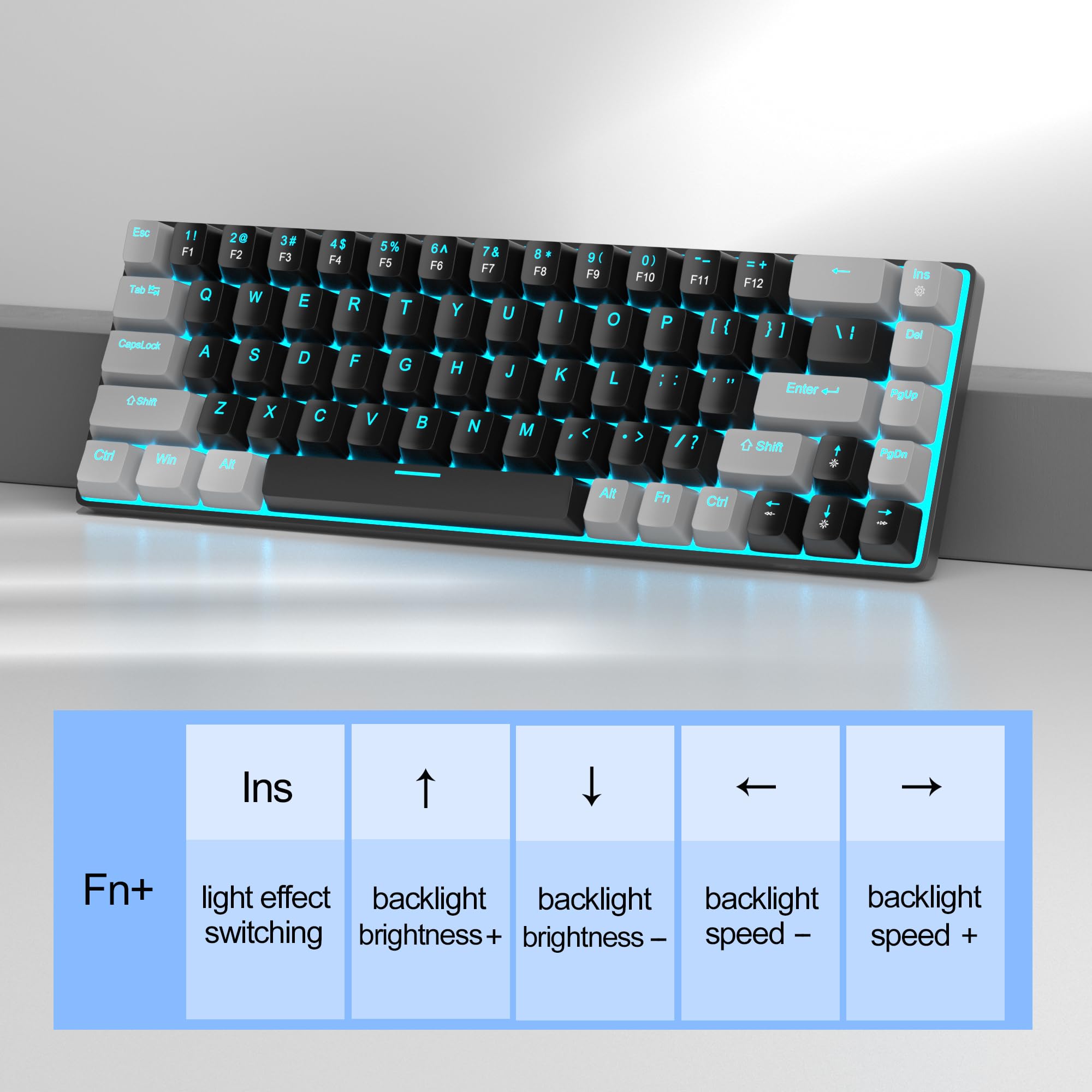 MageGee Portable 60% Mechanical Gaming Keyboard, MK-Box LED Backlit Compact 68 Keys Mini Wired Office Keyboard with Blue Switch for Windows Laptop PC Mac Black/Grey