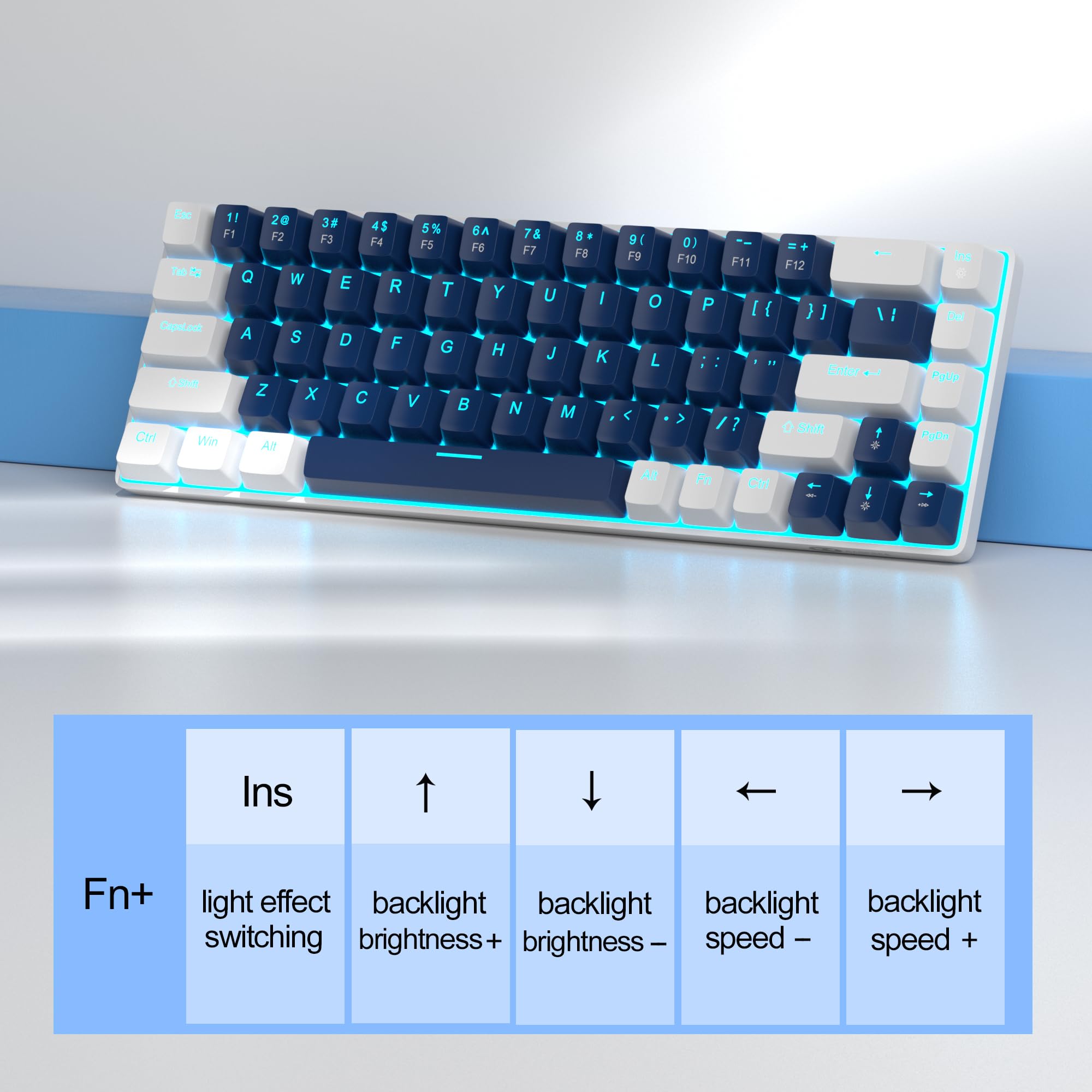 MageGee Portable 60% Mechanical Gaming Keyboard, MK-Box LED Backlit Compact 68 Keys Mini Wired Office Keyboard with Blue Switch for Windows Laptop PC Mac Black/Grey