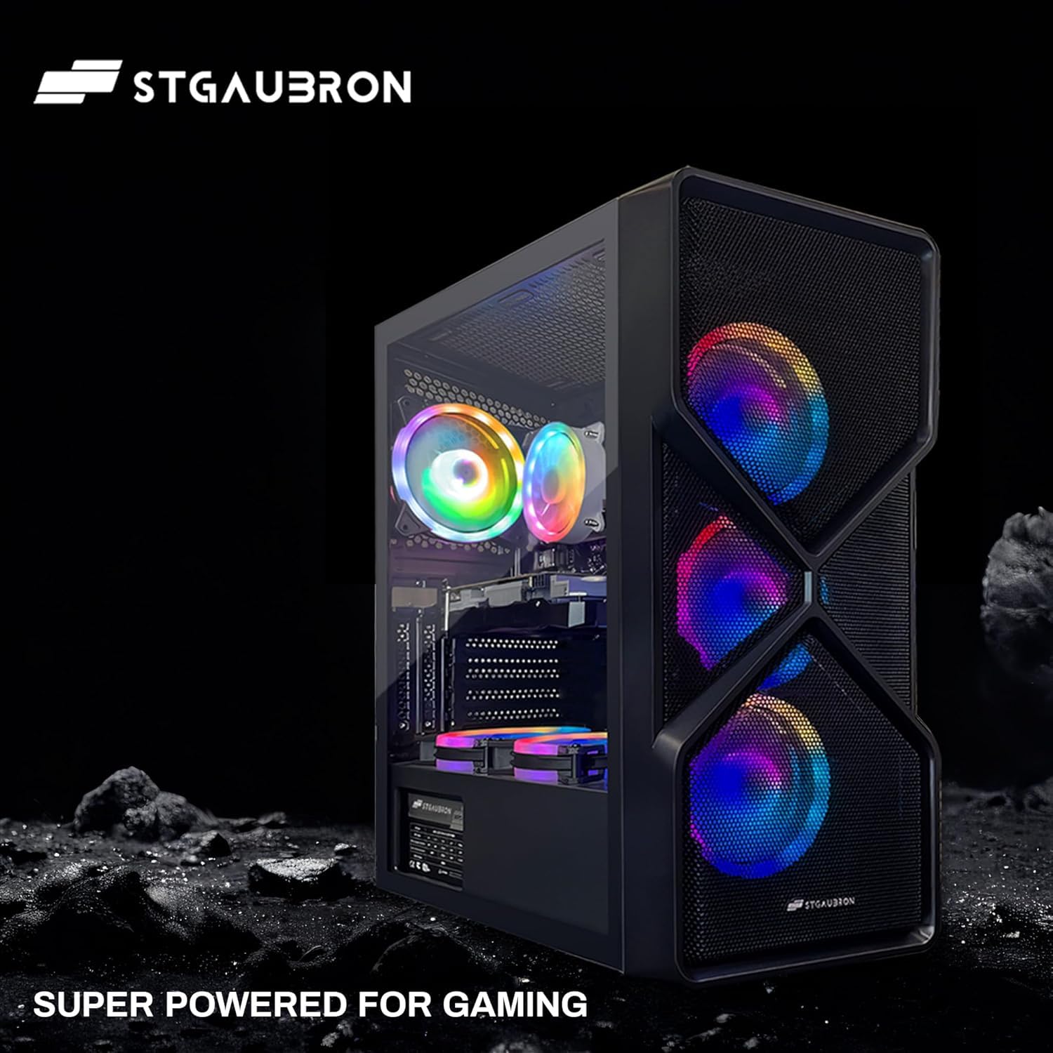 STGAubron Gaming PC Computer Desktop, Intel Core i7 up to 3.9GHz, Radeon RX 580 8G GDDR5, 16G RAM, 512G SSD, WiFi, BT 5.0, RGB Fan x6, Windows 10 Home