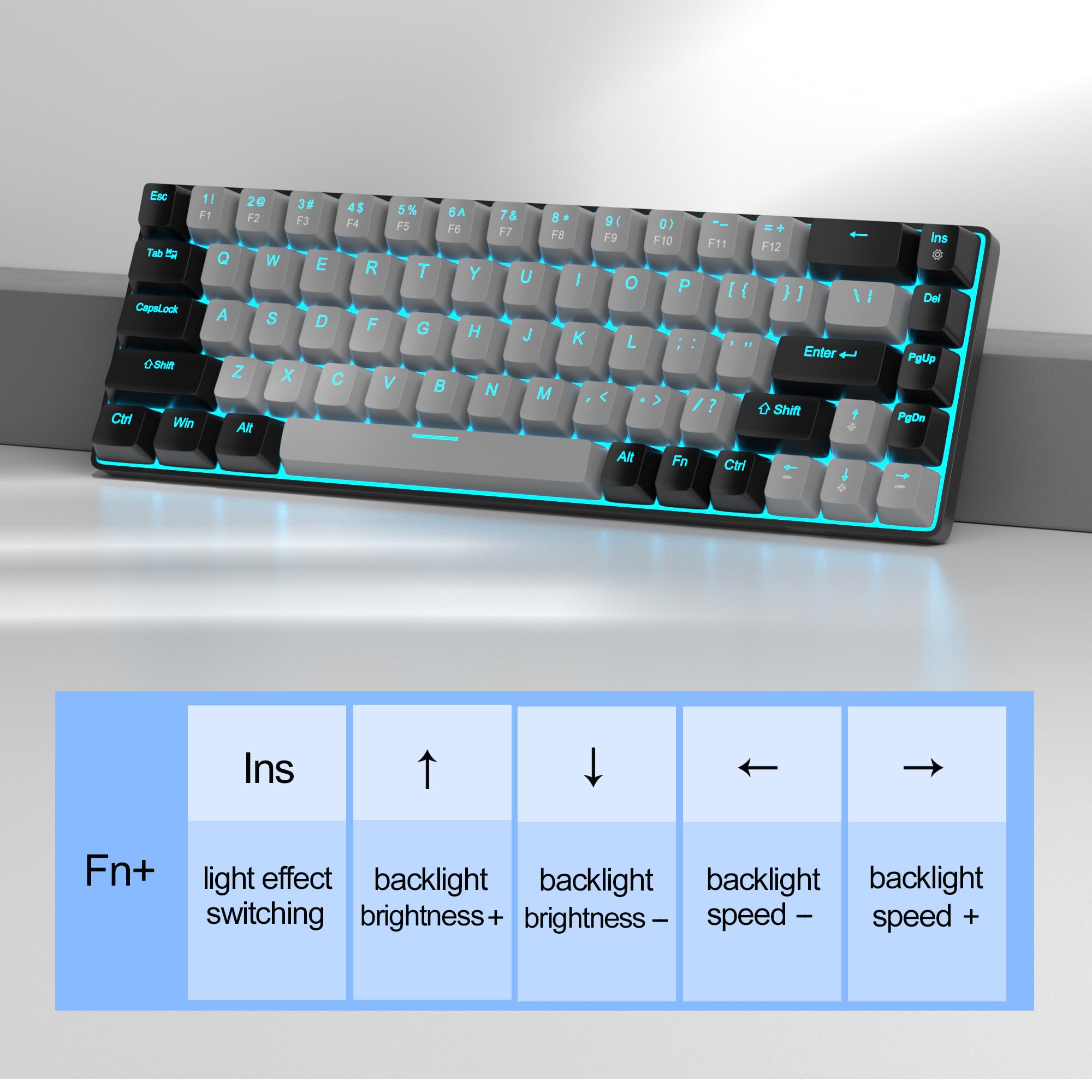 MageGee Portable 60% Mechanical Gaming Keyboard, MK-Box LED Backlit Compact 68 Keys Mini Wired Office Keyboard with Blue Switch for Windows Laptop PC Mac Black/Grey