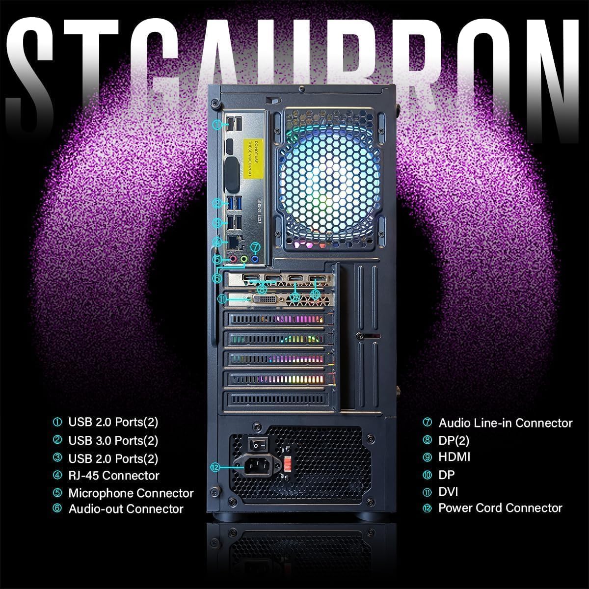 STGAubron Gaming PC Computer Desktop, Intel Core i7 up to 3.9GHz, Radeon RX 580 8G GDDR5, 16G RAM, 512G SSD, WiFi, BT 5.0, RGB Fan x6, Windows 10 Home