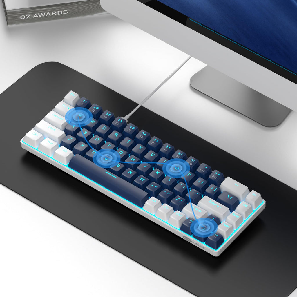 MageGee Portable 60% Mechanical Gaming Keyboard, MK-Box LED Backlit Compact 68 Keys Mini Wired Office Keyboard with Blue Switch for Windows Laptop PC Mac Black/Grey