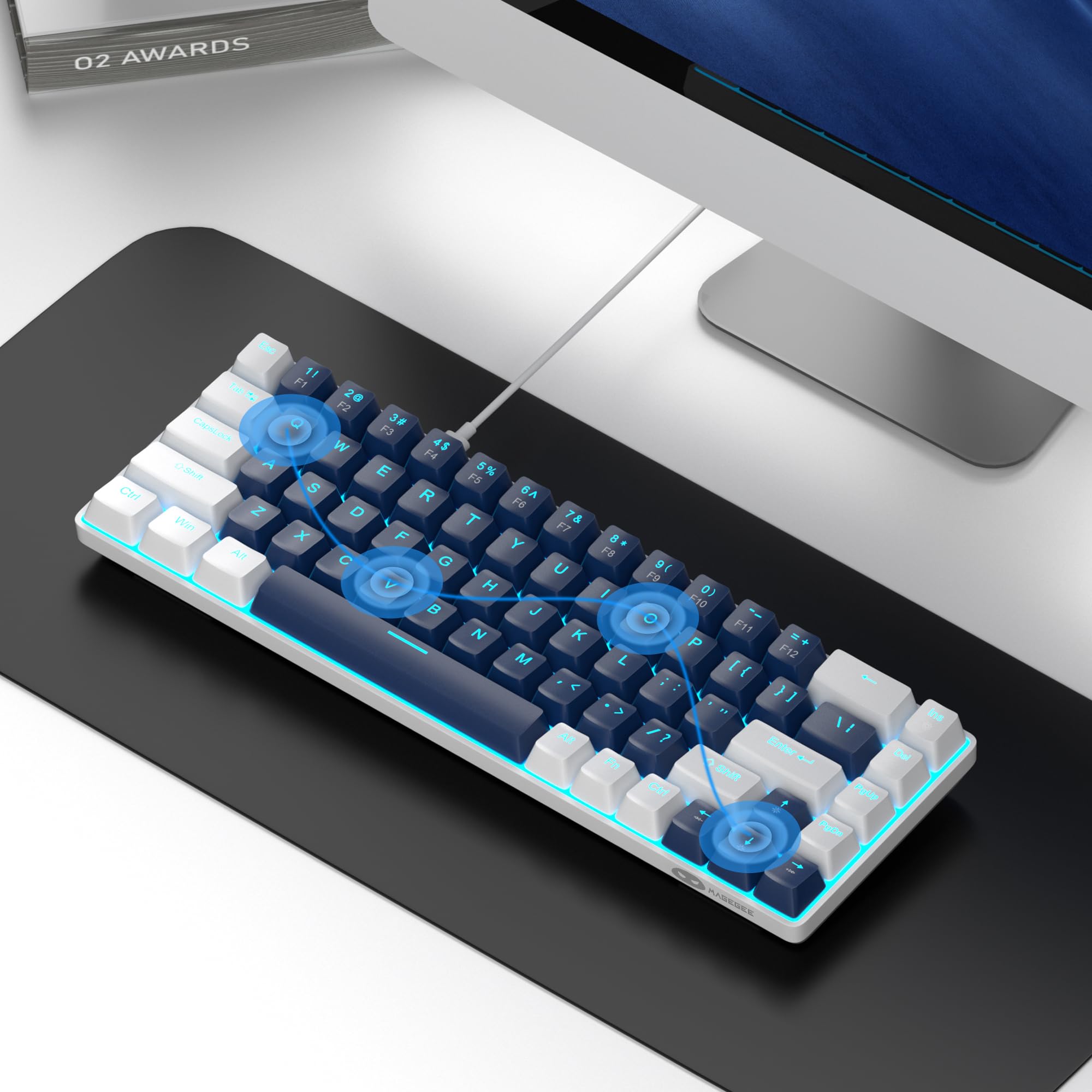 MageGee Portable 60% Mechanical Gaming Keyboard, MK-Box LED Backlit Compact 68 Keys Mini Wired Office Keyboard with Blue Switch for Windows Laptop PC Mac Black/Grey