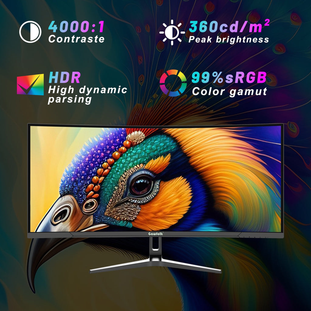 34 Inch Ultrawide Curved 144Hz or 120Hz Gaming Computer Monitor 1500R PC Screen、21:9 UWQHD (3440x1440), Adaptive Sync, 178° Viewing Angle,Display Port、Compatible with Wall mounting - Black