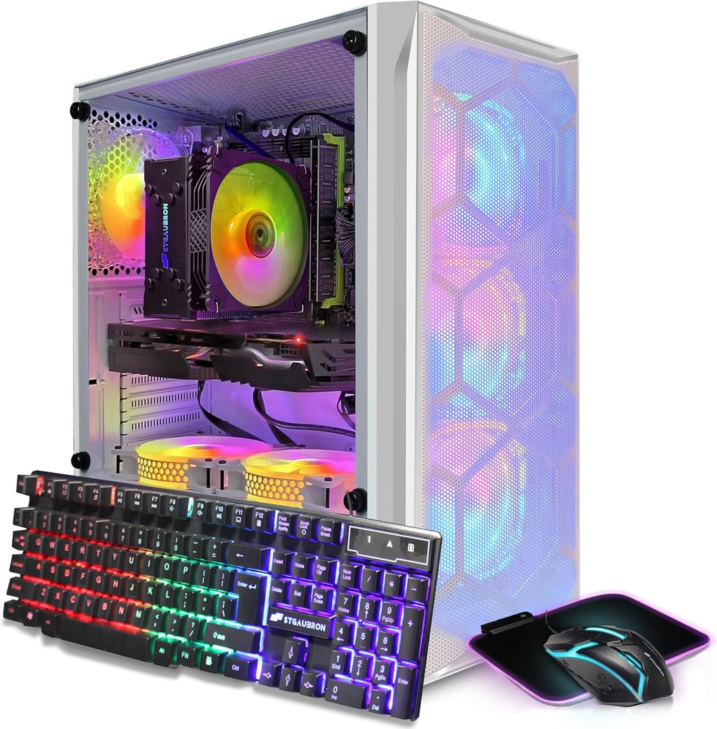 STGAubron Gaming PC Computer Desktop, Intel Core i7 up to 3.9GHz, Radeon RX 580 8G GDDR5, 16G RAM, 512G SSD, WiFi, BT 5.0, RGB Fan x6, Windows 10 Home