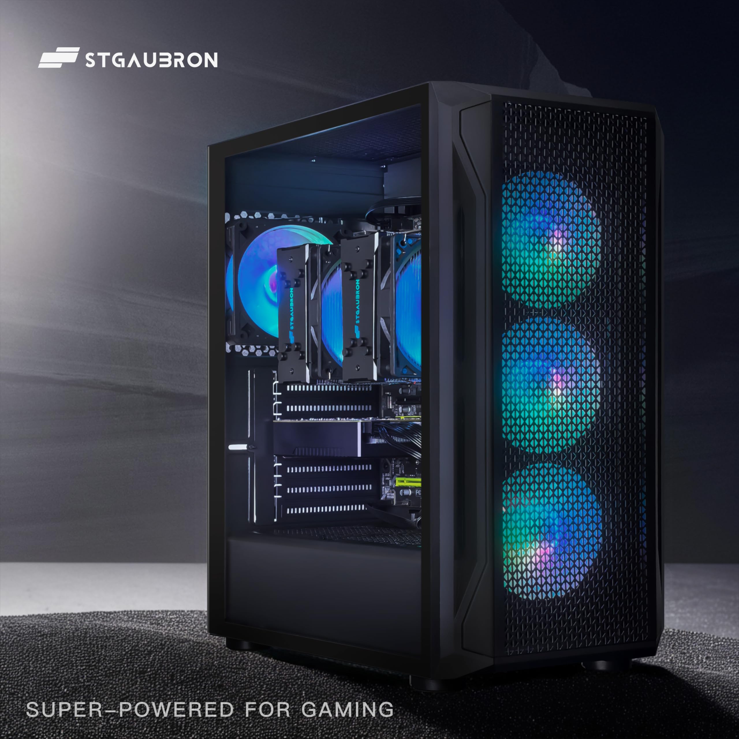 STGAubron Gaming PC Computer Desktop, Intel Core i7 up to 3.9GHz, Radeon RX 580 8G GDDR5, 16G RAM, 512G SSD, WiFi, BT 5.0, RGB Fan x6, Windows 10 Home