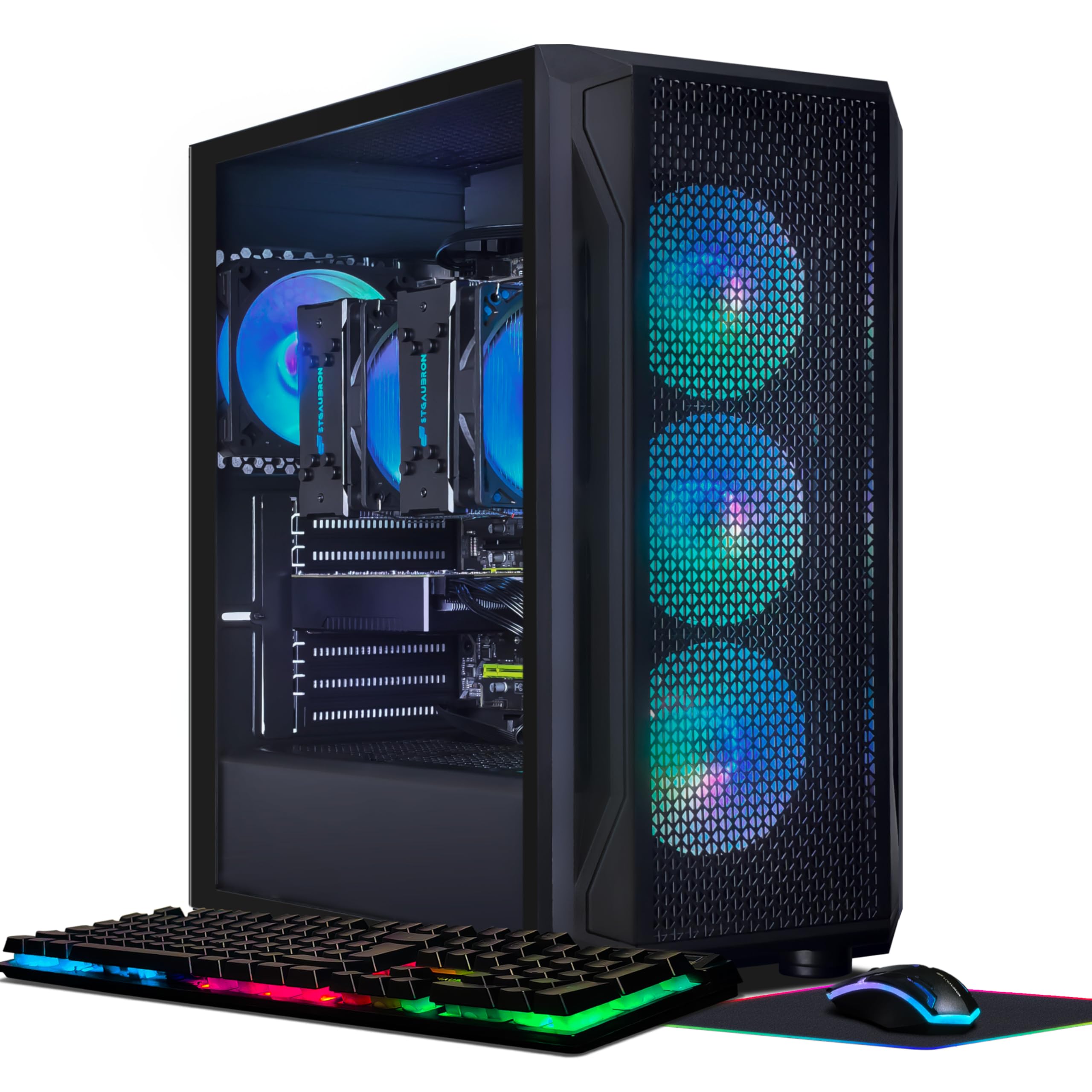 STGAubron Gaming PC Computer Desktop, Intel Core i7 up to 3.9GHz, Radeon RX 580 8G GDDR5, 16G RAM, 512G SSD, WiFi, BT 5.0, RGB Fan x6, Windows 10 Home