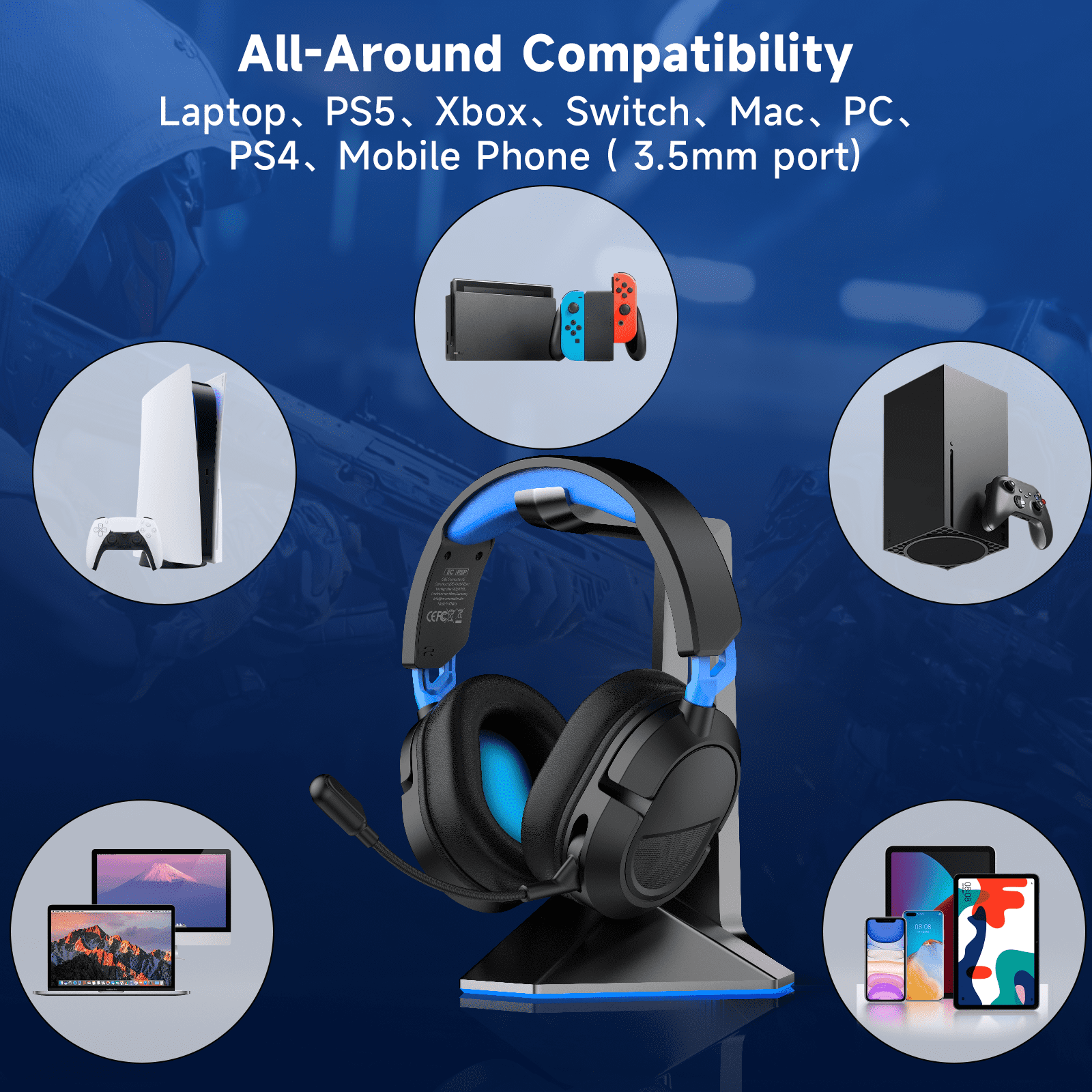 FONHAID Gaming Headset for PS5, PS4, PC, Laptop, Switch, MAC, Xbox Hea