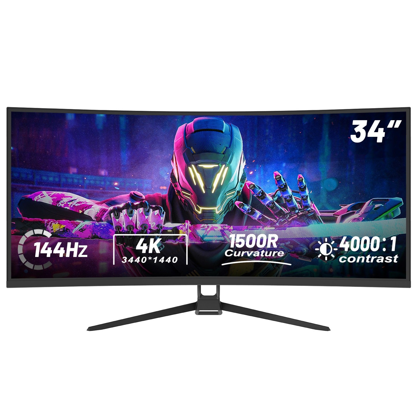 34 Inch Ultrawide Curved 144Hz or 120Hz Gaming Computer Monitor 1500R PC Screen、21:9 UWQHD (3440x1440), Adaptive Sync, 178° Viewing Angle,Display Port、Compatible with Wall mounting - Black