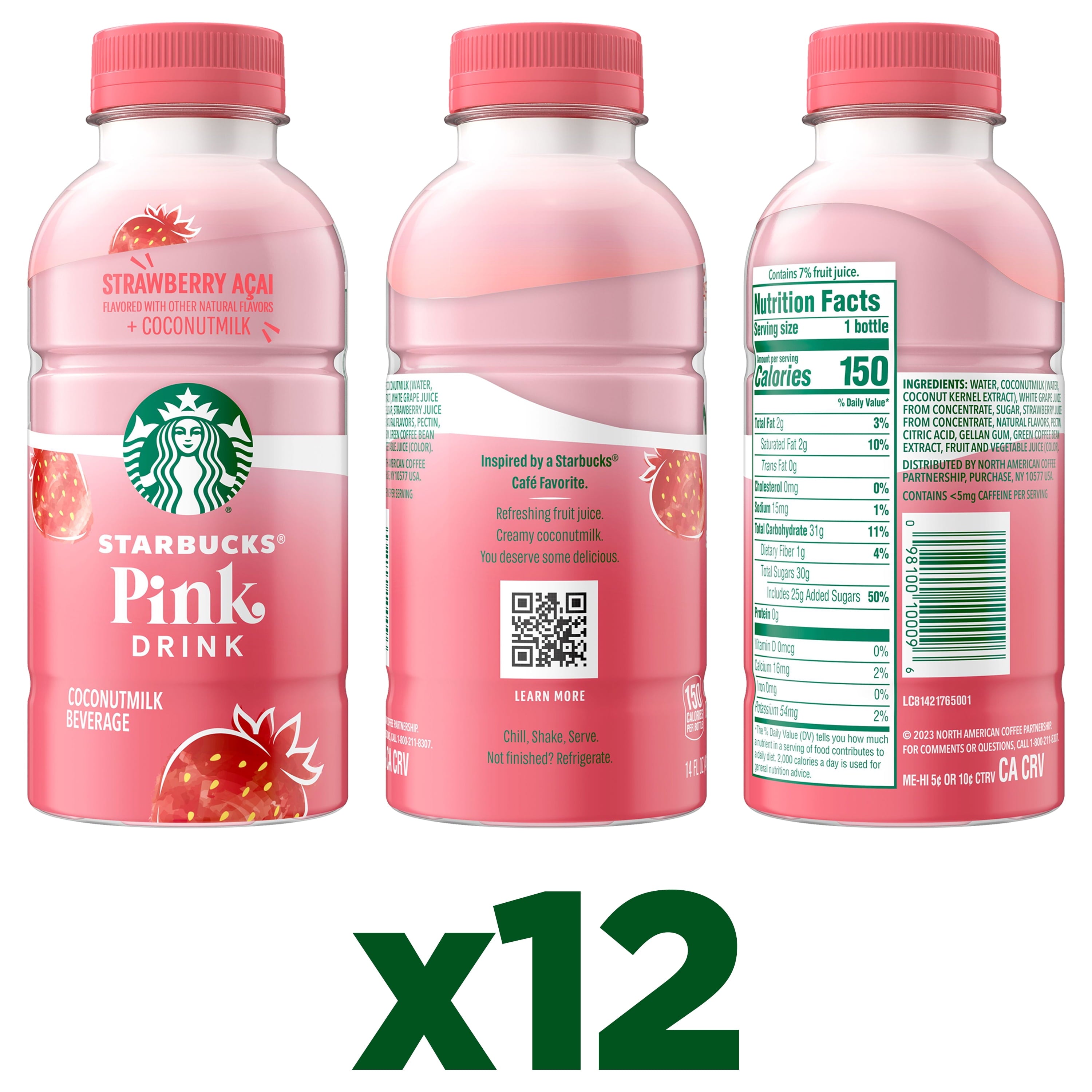 Starbucks Pink Drink, Strawberry Acai with Coconut Milk Beverage, 14 f